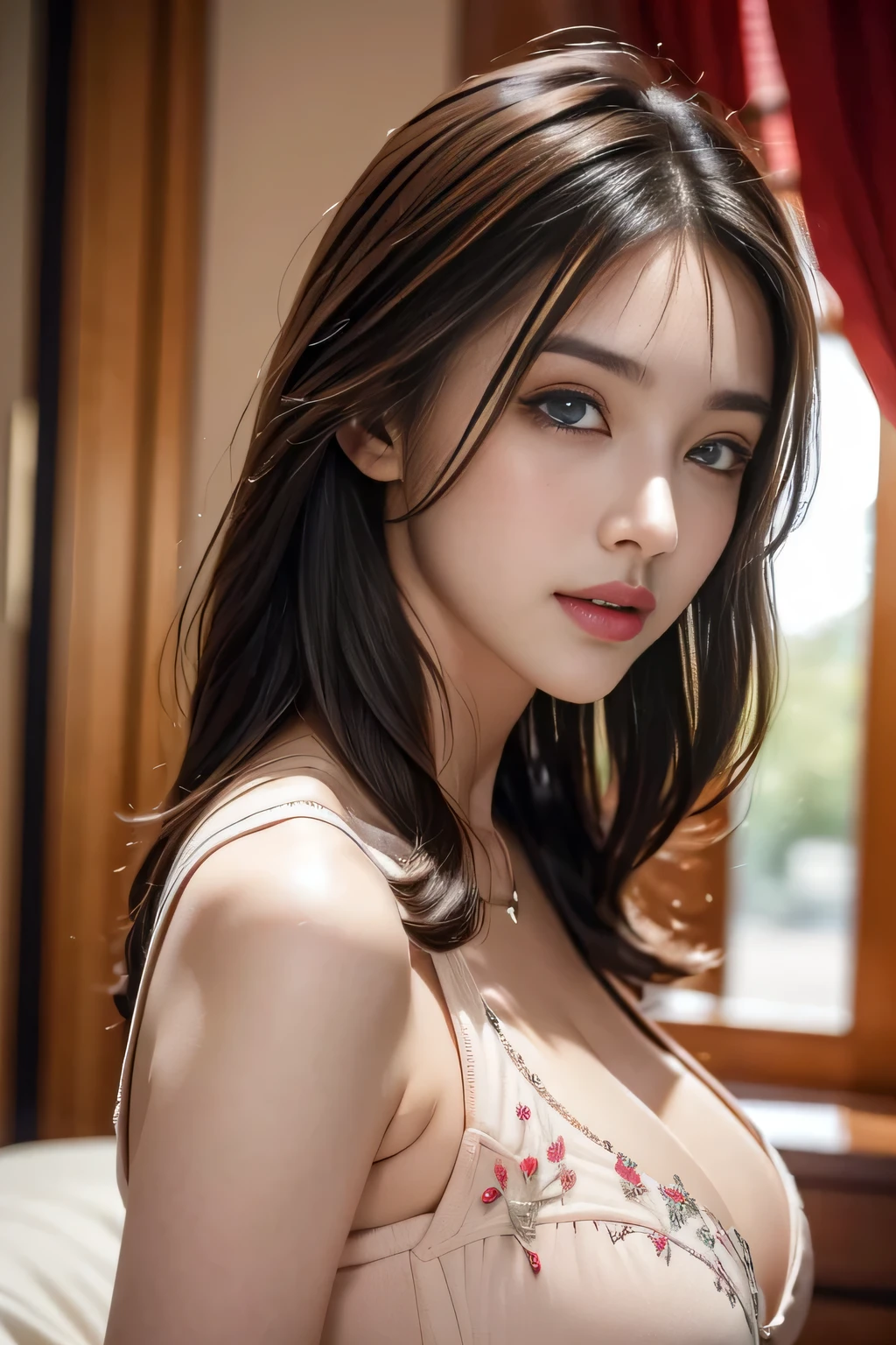 ((Ultimate Beauty))、Mature、Beautiful facial features、The eye:1.3), Detailed lips, 非常に詳細な美しいThe eye, Double eyelids, long eyeslashes、(Huge breasts), (Curve), cparted lips, Beautiful teeth alignment, red blush, a captivating gaze、Seductive smile, short brunette bob, tmasterpiece，（long legged，longest quality，Hyper-detailing，illustratio，細かくて詳細なThe eyeと詳細な顔） allure：brunette color hair，Natural makeup，Random color clothes, Round chest，looking at viewert，独奏，，Military Office Background