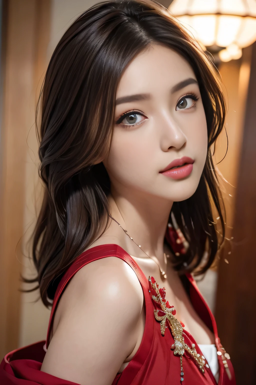 ((Ultimate Beauty))、Mature、Beautiful facial features、The eye:1.3), Detailed lips, 非常に詳細な美しいThe eye, Double eyelids, long eyeslashes、(Choppy), (Curve), Parted lips, Beautiful teeth alignment, red blush, a captivating gaze、Seductive smile, short brunette bob, masutepiece，（Highest Quality，Hyper-detailing，細かくて詳細なThe eyeと詳細な顔） allure：brunette color hair，Natural makeup，Random color clothes, Round chest，looking at viewert，独奏，Mature，Military Office Background