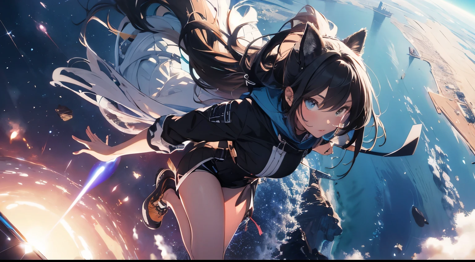 absurd res, high res, (masterpiece:1.4), ultra-detailed, 1girl, from above, space, floating, (best quality),