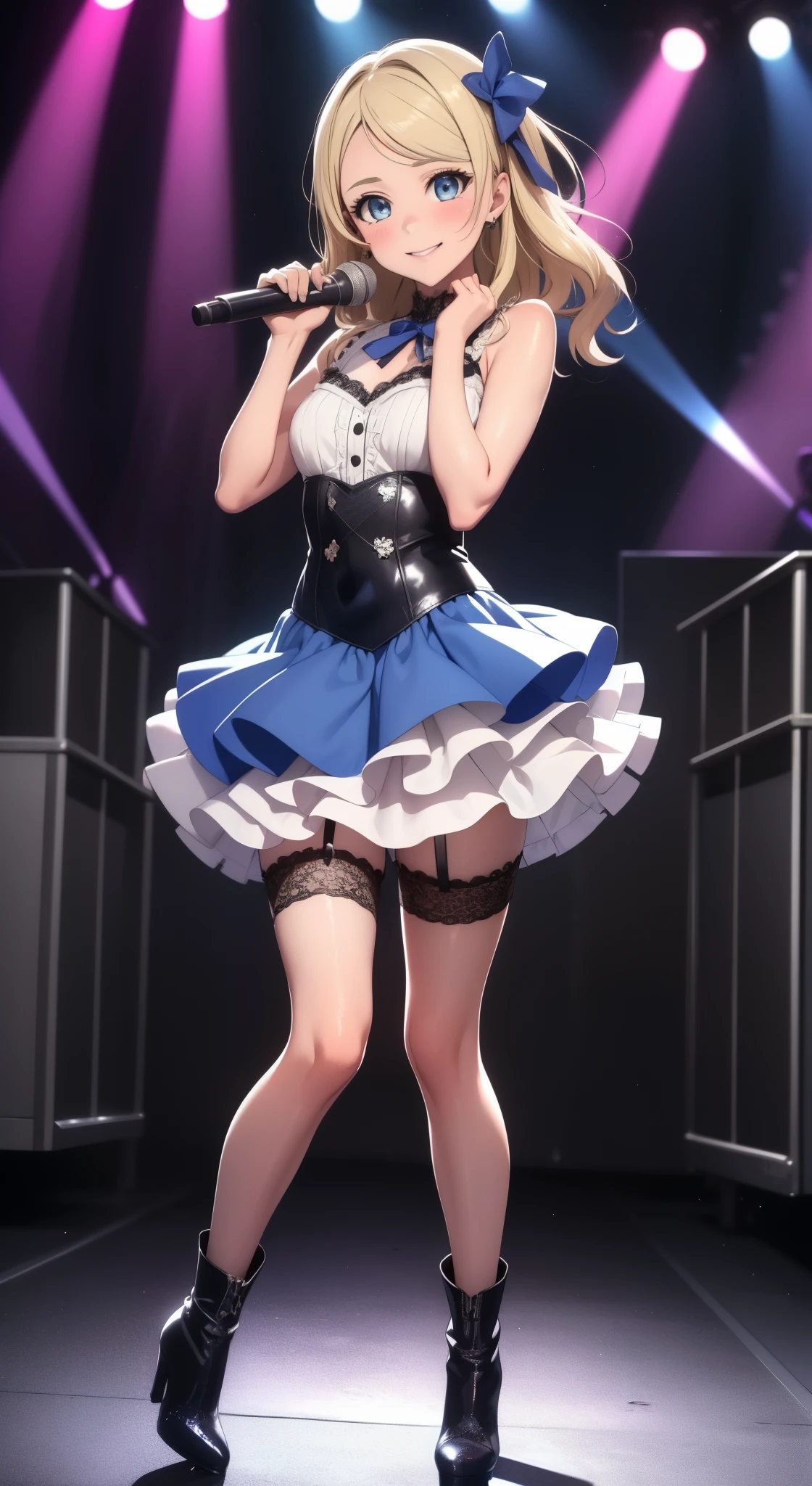 Blonde、Bob Hair、Golden Eyes、ColorPurple、Idol、Fluffy skirt、dance、fine、