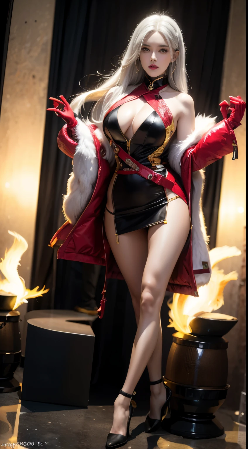 (The upper part of the body:1.3), 1 girl,Phoenix Guardian, Golden Phoenix Badge Fire Resistant Suit, Fire cage with obsidian strips, A phoenix nest with glittering golden feathers, Claw gloves for handling phoenix, Feed the fiery rubies of the phoenix,