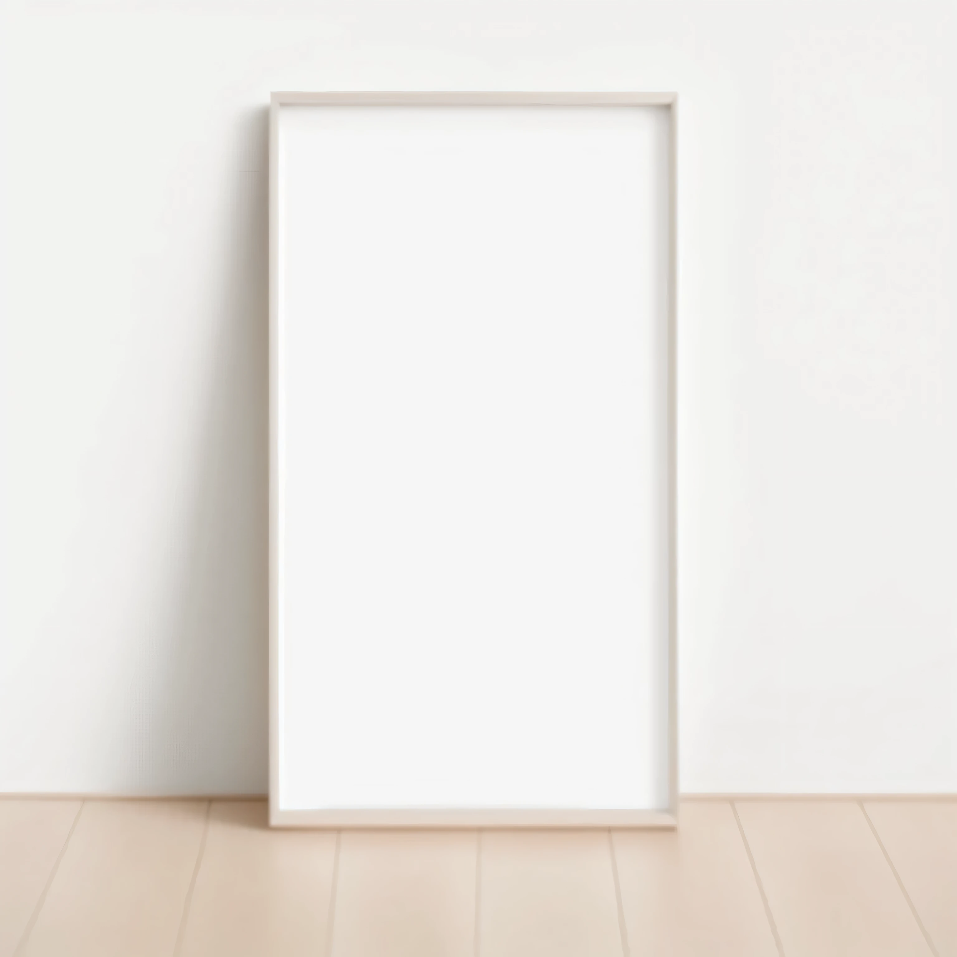 a white frame on the floor next to a white wall, light wood Rahmen, tall thim Rahmen, in einem Rahmen, whole body im Rahmen, minimalistische Kunst, breiter Rahmen, Holzrahmen, leichter Rahmen, large format image, white frame, vertikaler Filmrahmen, Poster gerahmt, im Rahmen, a minimalist painting, ein Plakat, ein Bild, mittlerer Rahmen