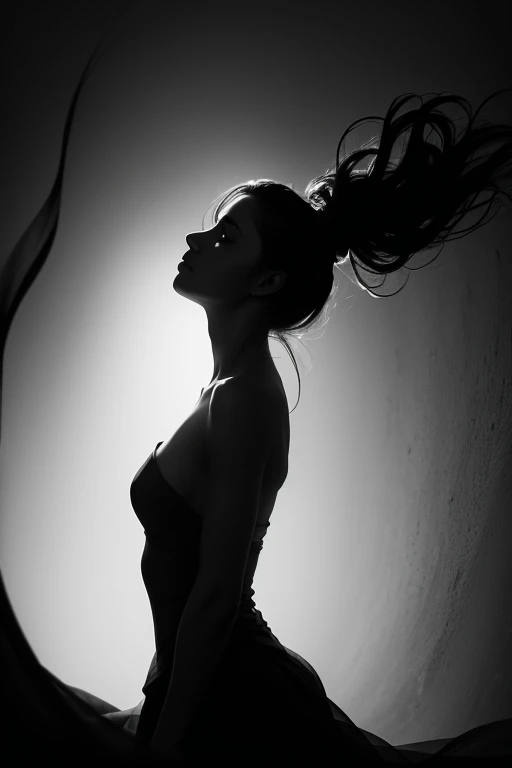 silhouette art,best quality,ultra-detailed,black and white,portraits,contrast,creative composition,medium:charcoal,sharp focus,highres,backlit subject,dramatic lighting,expressive,captivating,emotional,moody atmosphere,mysterious,subtle details,graceful poses,striking visual impact,dynamic shapes,fluid lines,contrasting textures,intriguing shadows,ethereal beauty,simple and elegant,romantic aura,impressive storytelling,vivid emotions,fluid movement,artistic flair,sublime beauty,surreal atmosphere,masterpiece:1.2