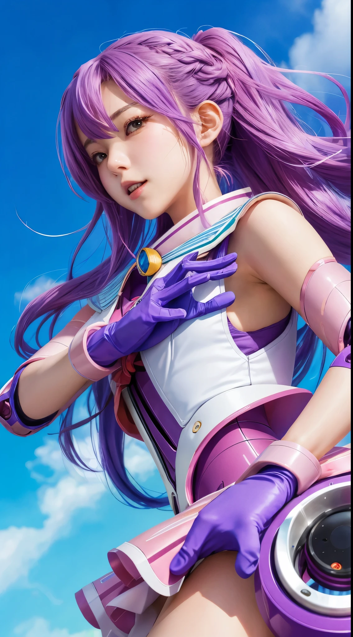 jpn girl with long purple hair and pink gloves, Anime manga robot!! jpn Girl, Kitagawa Ocean Fan Art, (jpn Girl), jpn Moe Art Style, jpn Style, jpn Best Girl, jpn !!!!!!!!!!!!!!!, Zero art, jpn Girl, Cute jpn Manga Style, jpn Art Style, Cute jpn Girl [Guess&#39;Not Ke], Horizontal kick, Idol singer, blue-sky, the sunset