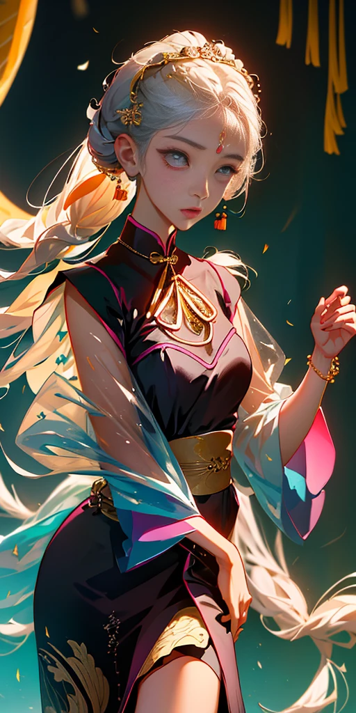 (((多彩多姿's头发, [白色's头发]))), Ultra-realistic 8k CG, picture-完美's脸, flawless perfection, 干净's, tmasterpiece, professionalartwork, famousartwork, 电影灯光, cinematicbloom, 完美's脸, 漂亮's脸蛋, 漂亮's眼睛, (((完美's女性身体, Willow waist))), 华丽's女王, 皇家's, 神圣's, goddes, God loves, (皇家's paLace), fanciful, It's like a dream, unreality, scientific fiction, (巨大's漂亮's衣服, Lace, Lace trim, Lace-trimmed legwear, NSFW, nipple sticking out, Ridiculously long hair, 很长's头发, (富有's:1.4), reputation, Luxury, jewely, diamond, kinako, pearls, Pedras preciosas, 蓝Pedras preciosas, 红Pedras preciosas, Cui, 复杂's细节, 精致's图案, 性感's, big breasts enchanting, 's, 's, 's, enchanting, hair adornments, neckLace, 耳Nipple Ring, bangle, armlets, looking at viewert,