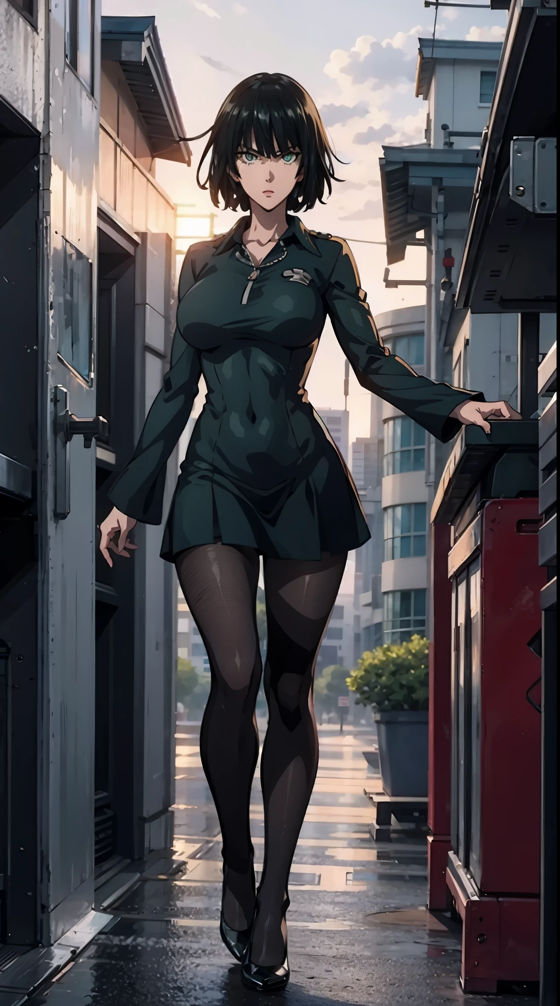 Fubuki from One Punch Man, masterpiece, best quality, 8K, UHD, ultra detailed, ,sexy pose, full body ,beatiful green eyes, beatiful hair