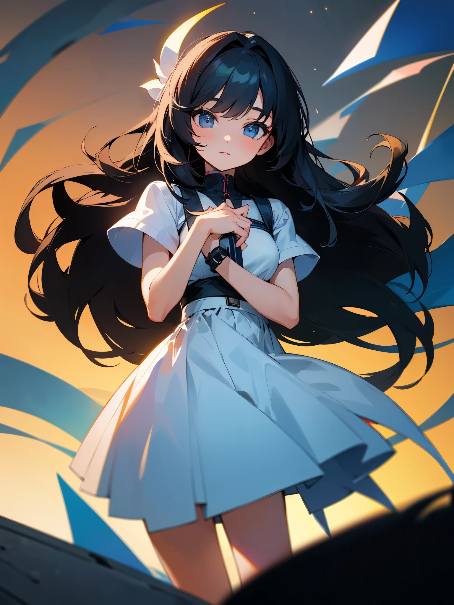 1 pretty black haired girl, long hair, high res, nature, ultrasharp and 8K qualities. Chibi cute