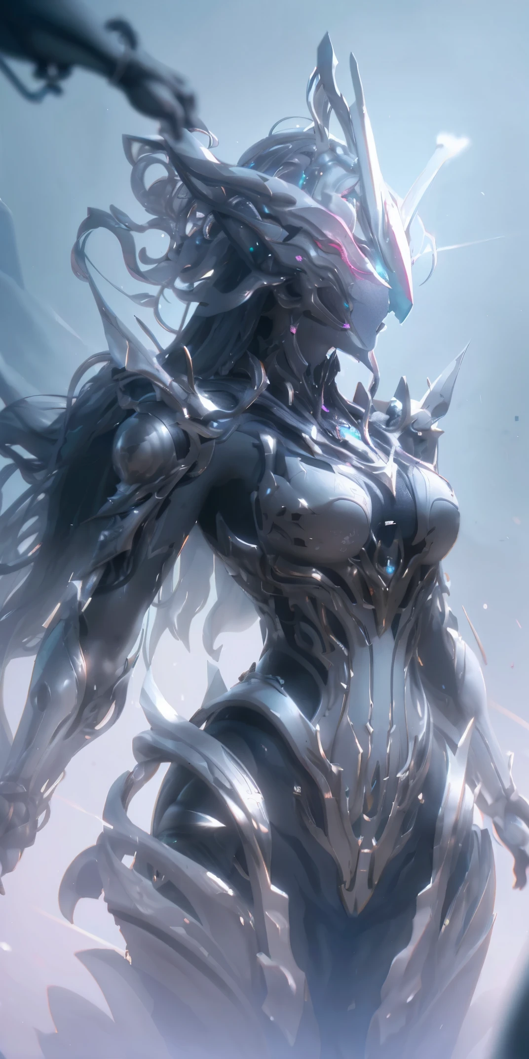 （（best quality））Giant mechanical metal breast module，Future technology metal cyberpunk head，Future Technology Lilith Desire Witch Gundam，Future technology underground mechanical Gundam night experimental base，central control hall，The majestic giant towering Girl Gundam，Ultra-clear Unreal Engine photography rendering，Marble silicone film protects and moisturizes breasts，Moist black silk combat uniform，light hair，Masterpiece Samus，shocked expression，Unreal Engine Neon Atmosphere，slender posture，Kazlan’s pretty face，Sexy photography takes place in a dark underground palace，The sexy queen with ponytail and bun has a romantic atmosphere and special effects halo behind her，super clear breasts，Kazlan’s charming eyes
