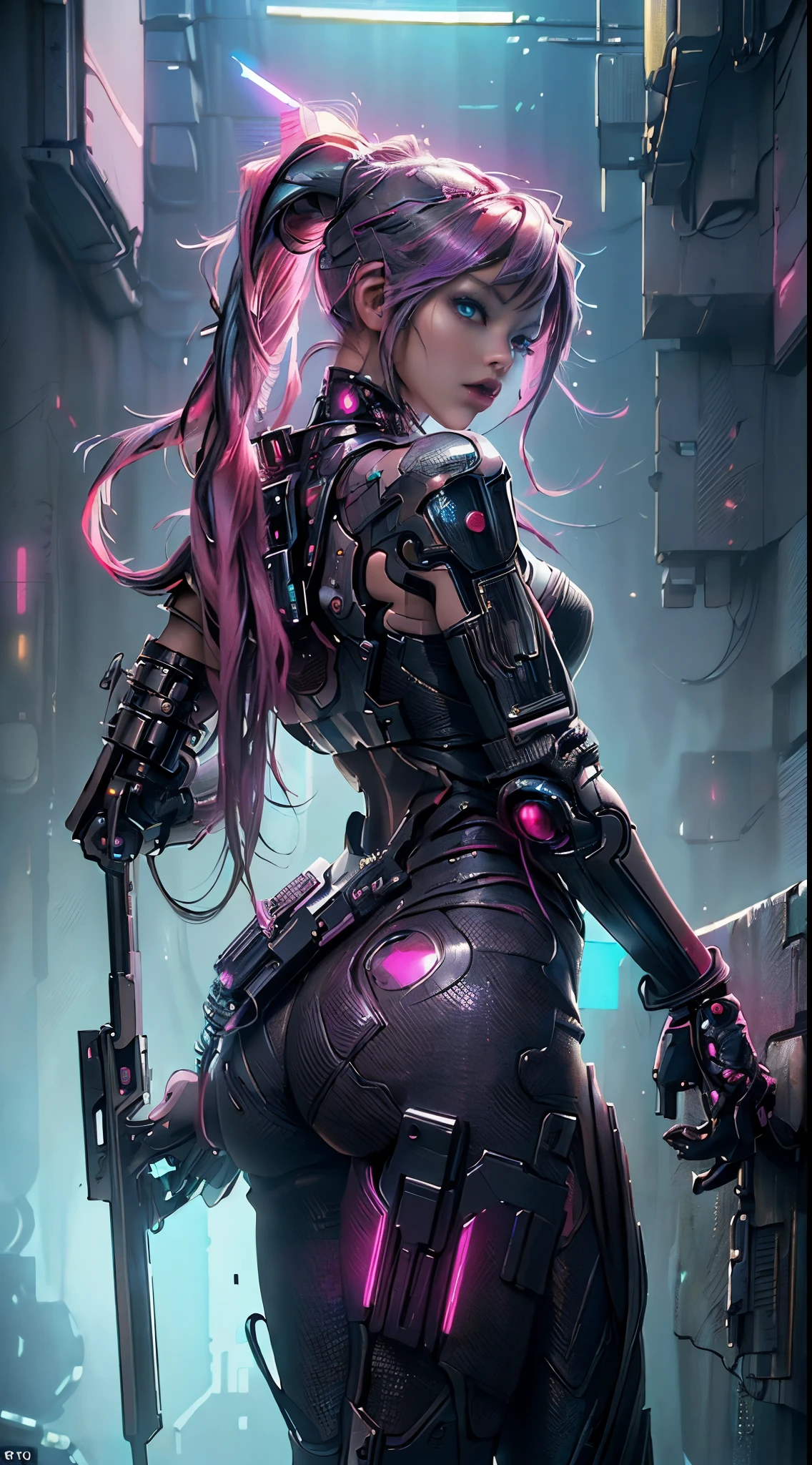 Full body like，cyber punk Girl,(top-quality、8K、32K、tmasterpiece、nffsw:1.3)、(hyper HD)、(Photorealsitic:1.4)、Raw photography,Perfect eyes,Charming perfect figure,Upper body image、Singing on stage,actionpose:1.2,Detailed cyberpunk fashion、Cyberpunk world,depth of fields,Blurred back,、