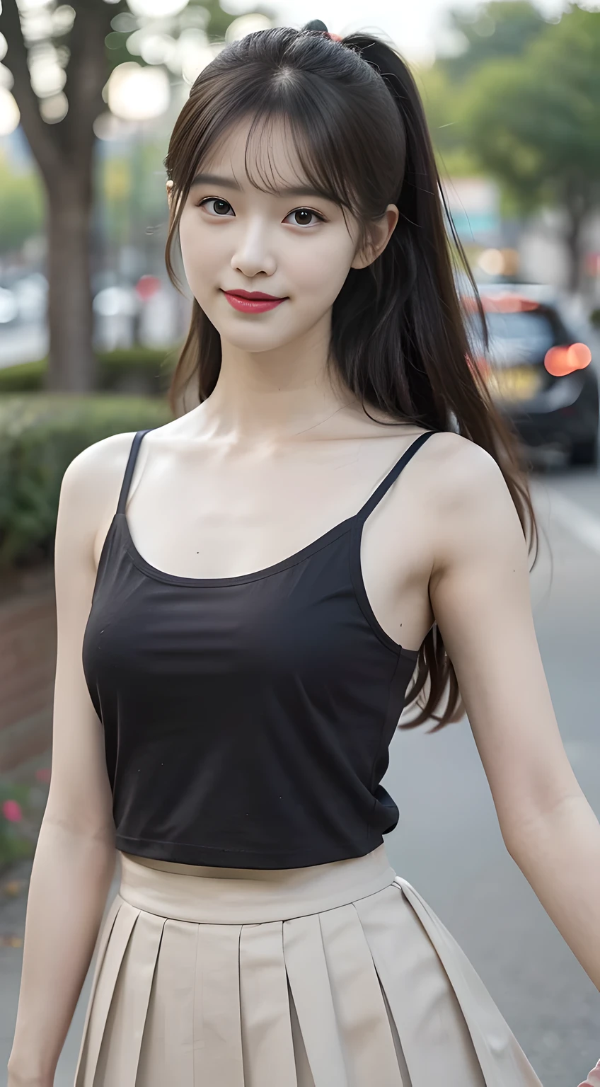 Black underwear shows through the T-shirts with wide neck openings,Bra straps are showing,jeans,outdoors,Urban Park,On the lawn,One woman,close up face,fully body photo,masutepiece, The highest image quality, High quality, the background is clear,Beautiful woman, Japanese, Detailed, Detailed eyes, Detailed skin, Beautiful skin, 超hight resolution, (reality: 1.4),Very beautiful woman, Slightly younger face, Beautiful skin, slender, (Ultra photo realsisim), (hight resolution), (8K), (Very detailed) (beautifully detailed eyes), (super detailed), (Detailed face), view the viewer, Fine details, Detailed face, Staring straight ahead, Staring straight ahead, photos realistic, Bright lighting, Professional Lighting, Black hair,poneyTail,a baby face,sixteen years old,Hairstyle: ponytail,Long ponytail hairstyle,slight smile,