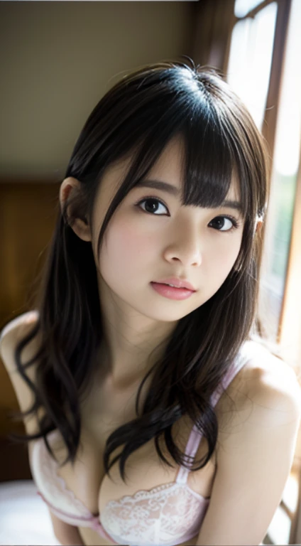 1girl in、very cute japanese girl、16-year-old girl、a baby face,Innocent smile、lingerie, laced lingerie, , seductive lingerie camisole, Sexy :1.6, Young sexy elegance, Beautiful girl's body, White lace, beauty lingerie, Sheer lingerie with gloss,film grains, Ray tracing, Cinematic lighting, hyper HD, masutepiece, Textured skin, High quality, hight resolution