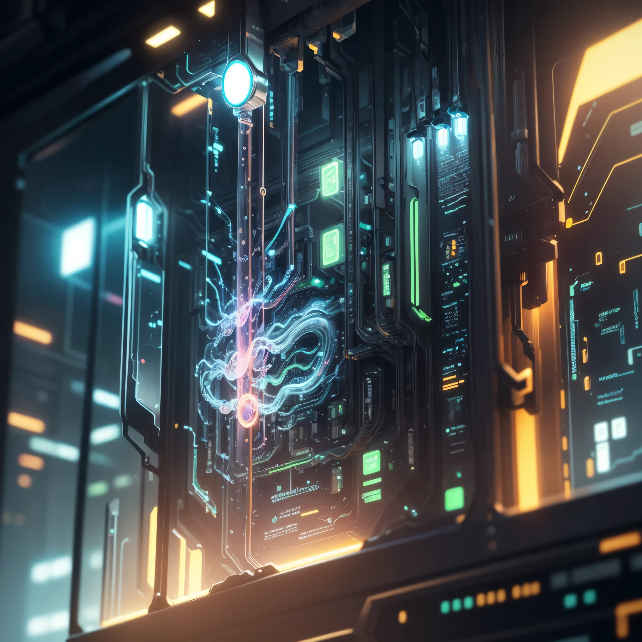 (Cinematic Photo, Maximum realism), (CG 8k wallpapers are extremely detailed, Masterpiece, Best Quality, Ultra-detailed), ((Transparent cyborg made of transparent plastic, All internal parts and mechanism are visible, Prominent glowing wires, Bright neon liquid flows through transparent tubes)), (Humanoid cyborg), In the background is a large window from which you can see the Steel Forest