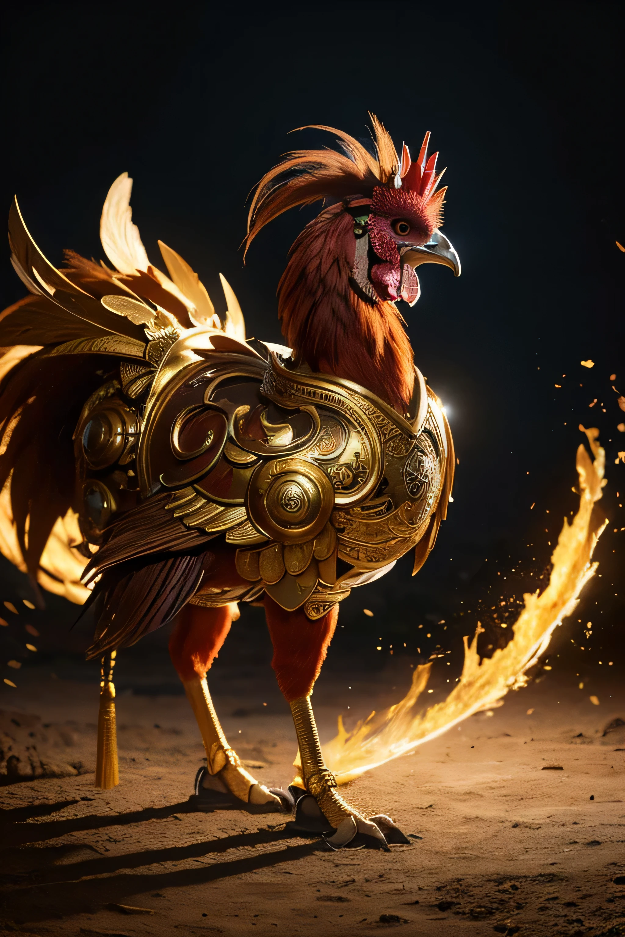A rooster, an anthropomorphic turtle, Ancient samurai, golden armour, distant chinese palace, Ancient Chinese style, ultraclear, 高画質, 4k画质, Real results