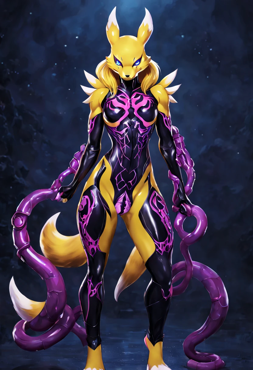 renamon，fused bodies，fullbodysuit，asuka suit，vaginal，femele，full body concept，symbiote，dick tentacle armor，Zodiac Girl，connected to the machine，evil suit，gynoid，Sexaroid，tentaclesfused bodies，tigervenom