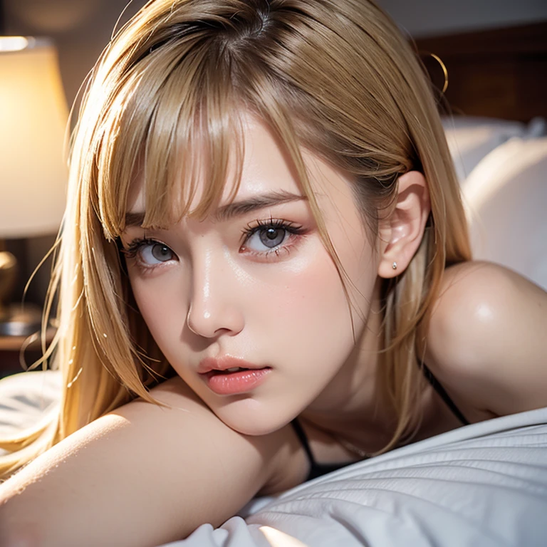 NSFW, 8k, High-level, absurd, masterpiece, best quality, primitive, very detailed CG, very detailed wallpaper, perfect lighting, Extremely detailed (((The personifying " Uma Thurman in Kill Bill " as a ))), MysticSight, Tyndall effect, Tyndall scattering, Studio gray background with (many Dazzling RainbowColor particles BokeH:1.28), (RoundlyButts, ThighGap), (Exposed:0.4), (Assfocus with looking ahead), BREAK (NOGIZAKA face variations) Extremely Detailed very KAWAII face variations, perfect anatomy, Childish, captivating gaze, elaborate detailed Eyes with (sparkling highlights:1.28), long eyelashes、Glossy RED Lips with beautiful details, Coquettish tongue, Rosy cheeks, Radiant PearlSkin with clear transparency . { (Dynamic LifeLike expressions:1.4) | :d) }, (large eyes:-1) .