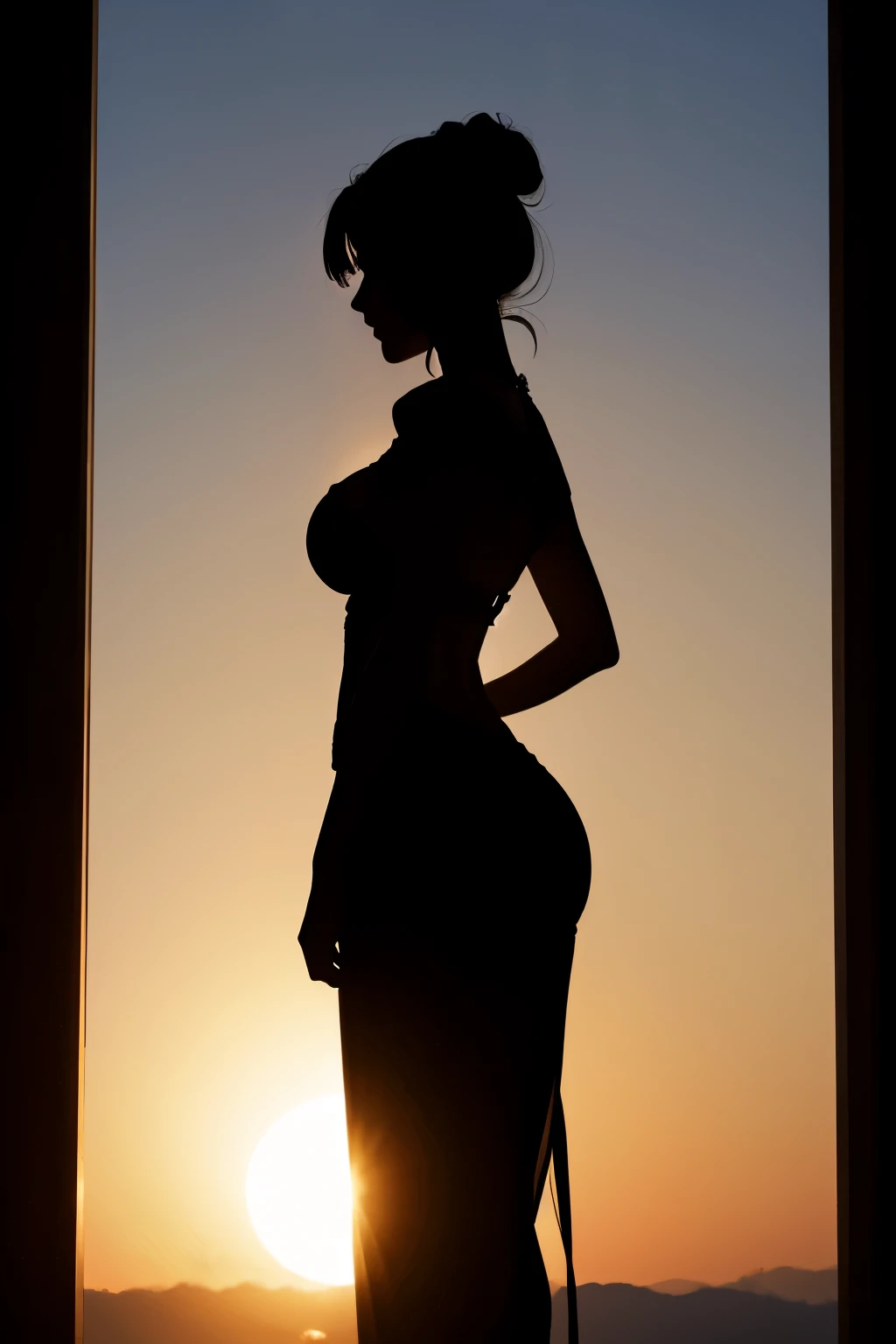 Silhouette Art , goddess, gigantic breasts, huge butt, back lighting