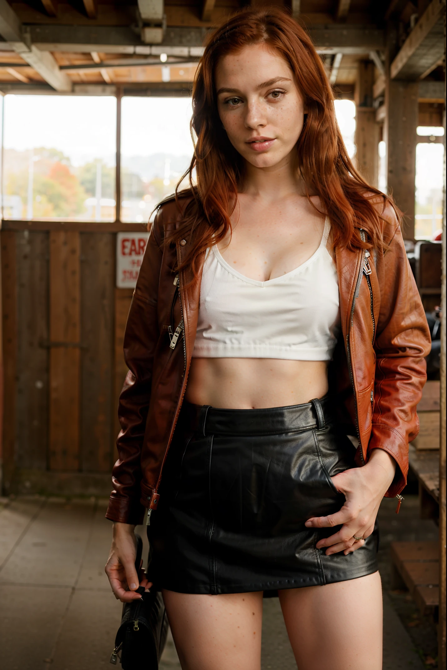 ((mejor calidad)), ((obra maestra)), ((cara perfecta)), (motocicleta detallada), Detailed and clear photographs.((montando una motocicleta)),Cuerpo delgado, Piernas largas, ((tiro de cuerpo completo)), sonrisa, ((Orange long-sleeved riding jacket and leather pants.)), (((pelo largo rojizo))), Red-haired woman, with long wavy hair, with small freckles on her breasts, Woman, cute, lips, RED LIPSTICK, long hair, looking at viewer, makeup, nose, realistic, full body, raw photo, studio_shot , 16k uhd, dslr, soft lighting, high quality, film grain, (Red-haired woman), with long wavy hair, with small freckles on her breasts, woman, cute, lips, long hair, looking at viewer, makeup, nose, realistic, solo, complete body, raw photo, studio_shot, 8k uhd, dslr, soft lighting, high quality, film grain.