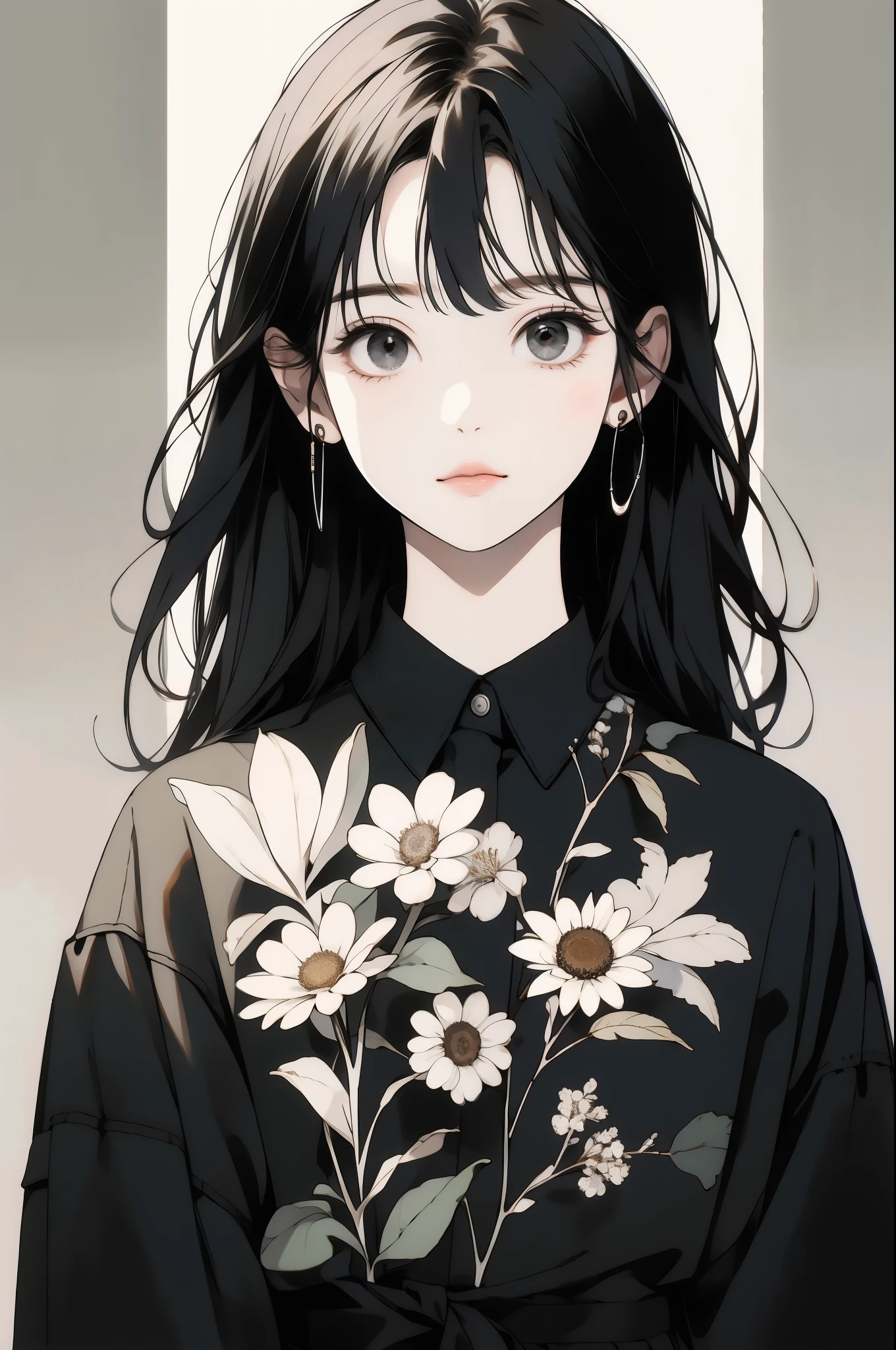 cherry_florals, Falling_floralsびら, Solo,1girl in,Upper body, Looking at Viewer,