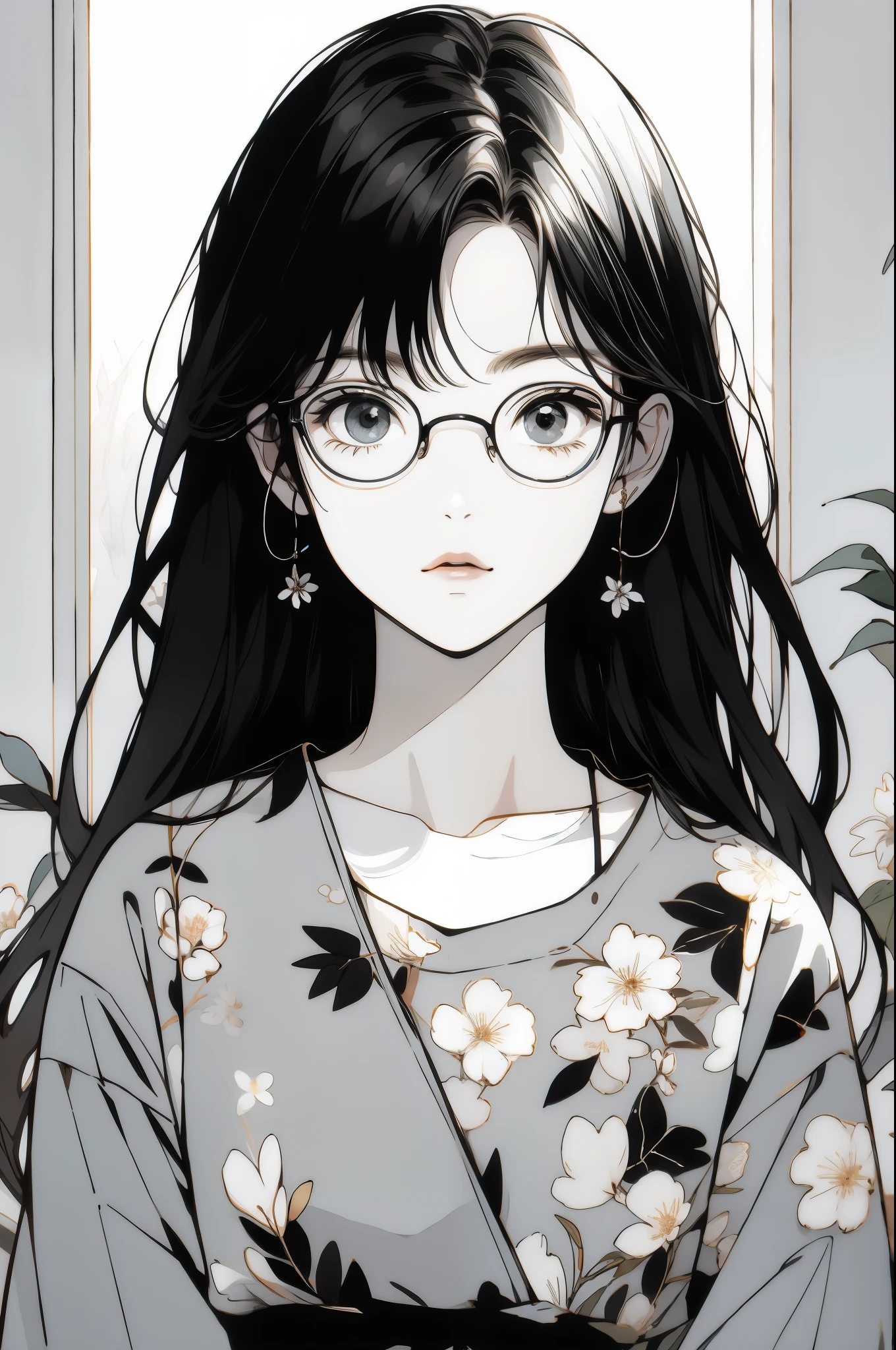 cherry_florals, Falling_floralsびら, Solo,1girl in,Upper body, Looking at Viewer,
