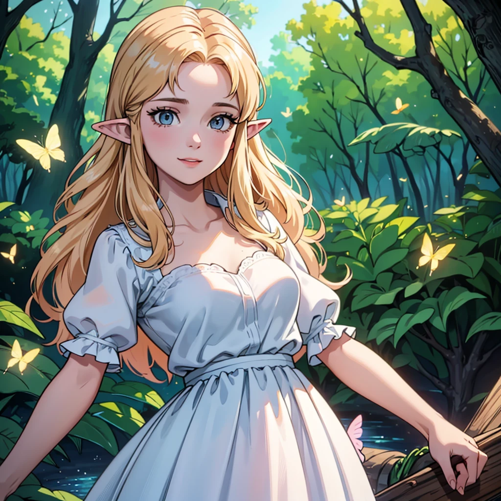 a fairy girl, beautiful detailed eyes, beautiful detailed lips, extremely detailed eyes and face, long eyelashes, whimsical fairy, fantasy, fairy wings, glowing ethereal, magical, colorful, vibrant colors, warm lighting, ethereal glow, glowing aura, cinematic lighting, lush detailed forest, lush greenery, detailed foliage, intricate details, dreamlike, mystical, magical realism, elegant, graceful, delicate, whimsical, (best quality,4k,8k,highres,masterpiece:1.2),ultra-detailed,(realistic,photorealistic,photo-realistic:1.37)