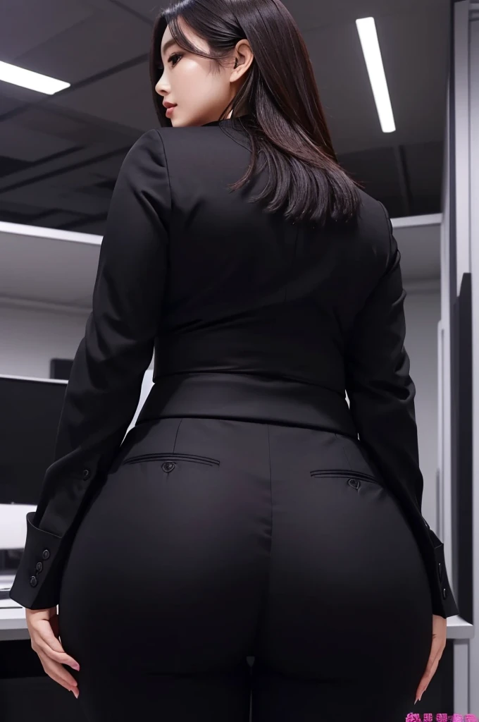 Super Beautiful Office Lady、(Plump ass)、Y shirt、 Black suitpants、posterior view、(((ultra best quality, ​masterpiece))), (((ighly detailed)))