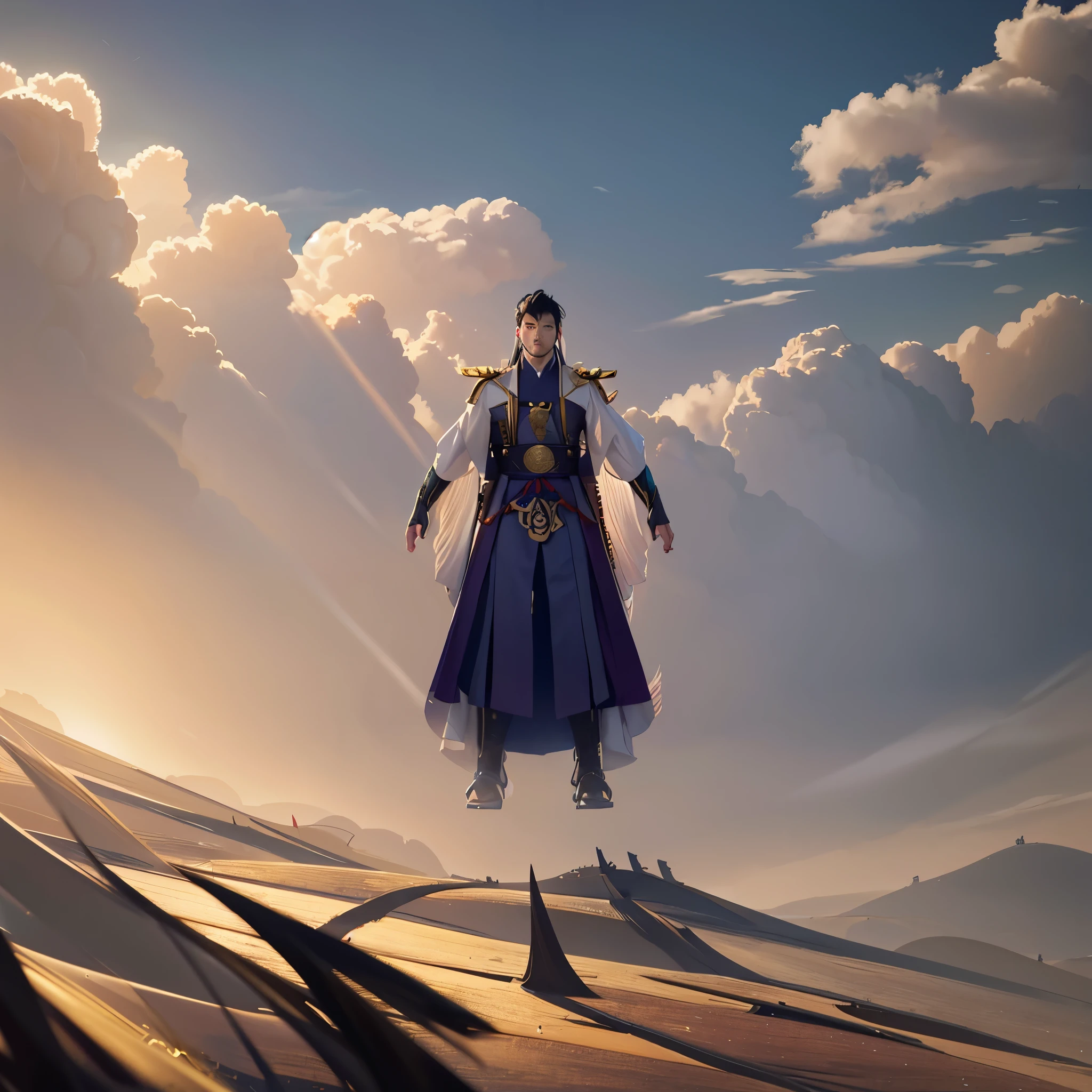 Drawing of a man wearing a samurai uniform,lotus personification, armour,male warrior,4K,Disney style,Heavy painting style,pleated style,