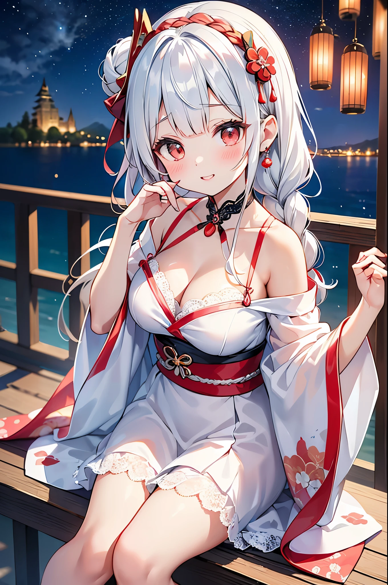 (ukiyoe painting:1.3),(3d animemasume:1.3),(Grimm's fairy tale world),(ashenputer,Cinderella,The princess covered in ashes:1.3),(Cinderella's Castle in the background:1.3),(((Lace off-shoulder white dress))),.(Make the subject look three-dimensional through the contrast of light and shadow),Cute and beautiful girl,adorable round face,adorable smile,Ruddy cheeks,Redlip,(silvery white hair,flower braided headband,Half up, half down、Floral Braided Space Van,Fluffy fishtail braid,twisted bun,),(Bangs are see-through bangs),hair pin,hair adornments,Detailed clothing features,Detailed hair features,detailedfacialfeatures,(dynamic angle),(Dynamic and sexy poses),profesional lighting,电影灯光,(On the table,quality,Ultra-high resolution output image, depth of fields,) ,(8K quality,depth of fields,Anatomically accurate facial structure,),(Ocean Art 2 Mode:1.3),(Image Mode Ultra HD,)