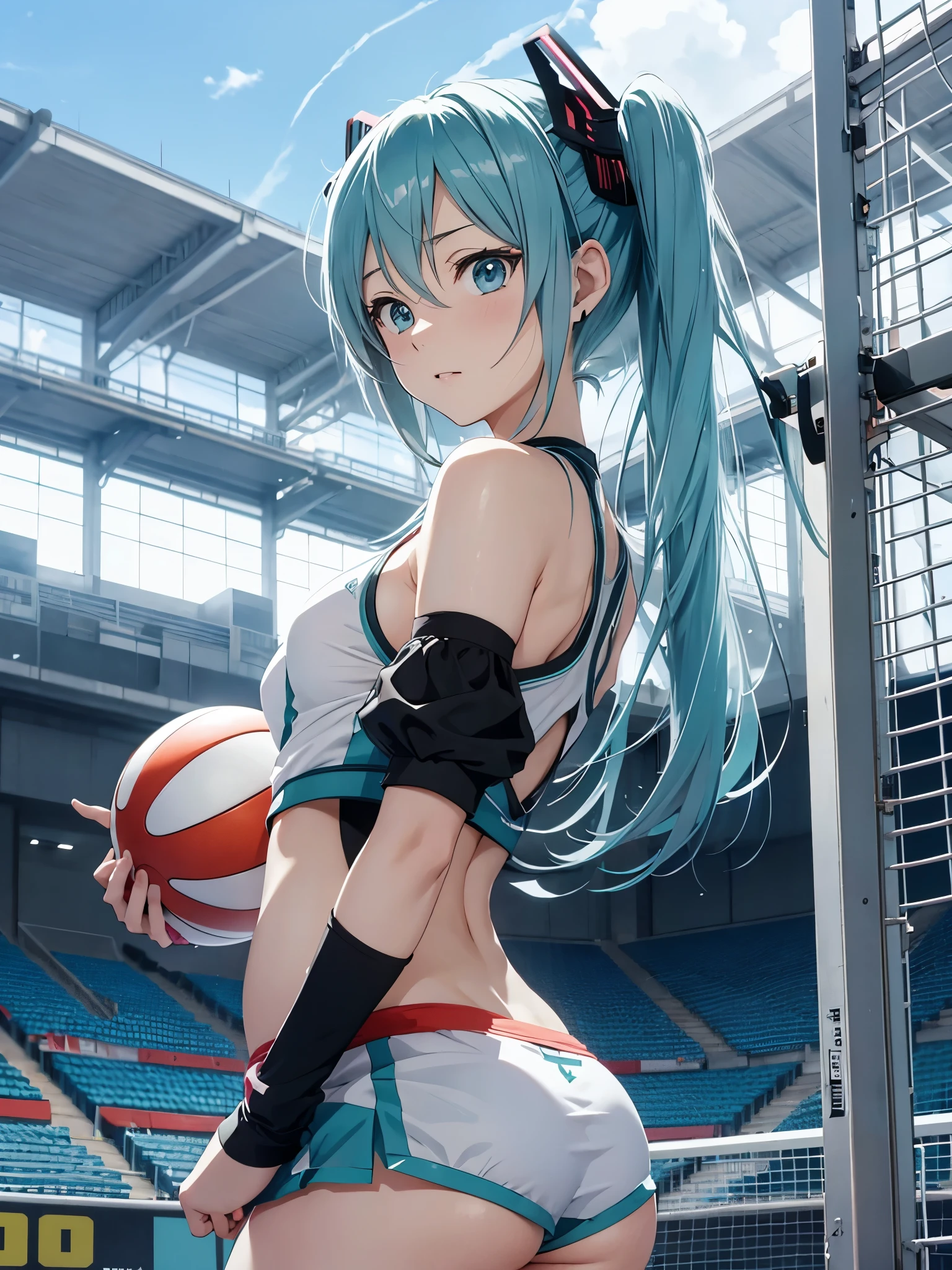 miku hatsune,volley,Haikyuu,jumpping,Beautiful breasts,Gymnasium,spikes