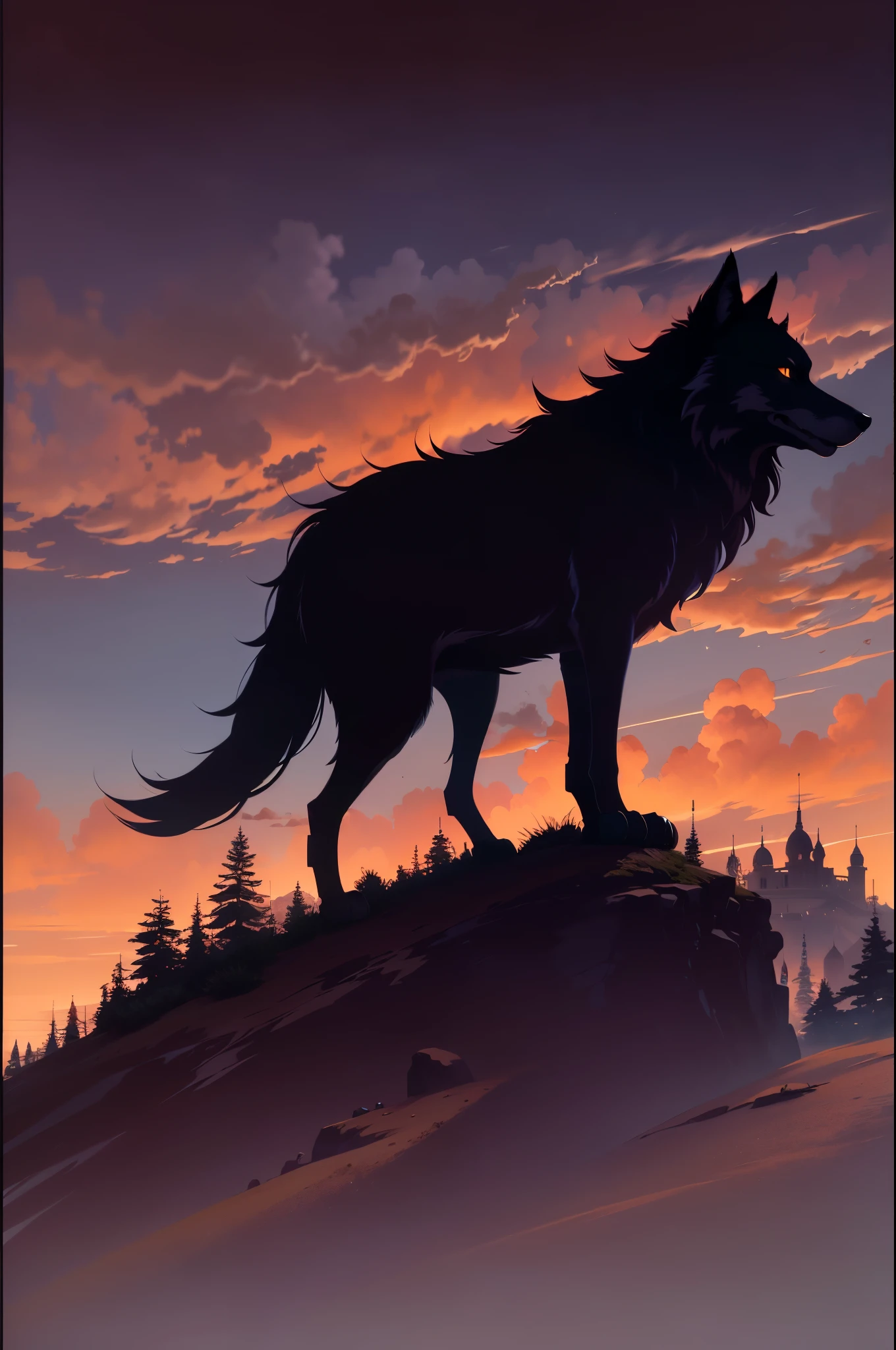 (best quality, highres, ultra-detailed), silhouette art, vibrant colors, detailed, shadowy silhouette of a lone wolf standing on a majestic mountain, sunset
Waiting to start