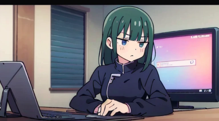 Maki Zenin de jujutsu kaisen jogando no computador