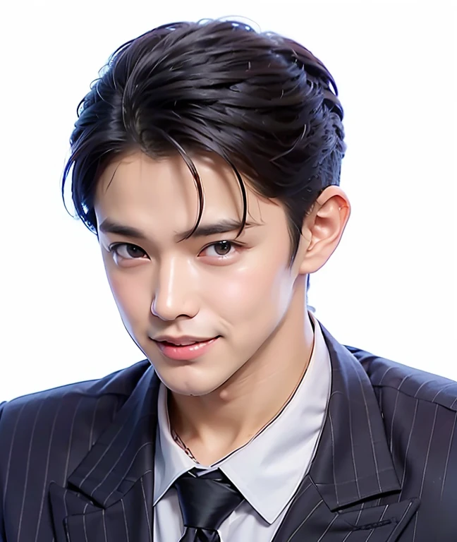 1boy, Hair Black , Eyes Black , Thick Eyesbrow , Pointed Nose , Ceo Boss Shirt , Handsome Man , Boy Comic In Webtoon, Hair Style , Cool Man , Realistic Ai , 3d Potrait , Smile Man ,