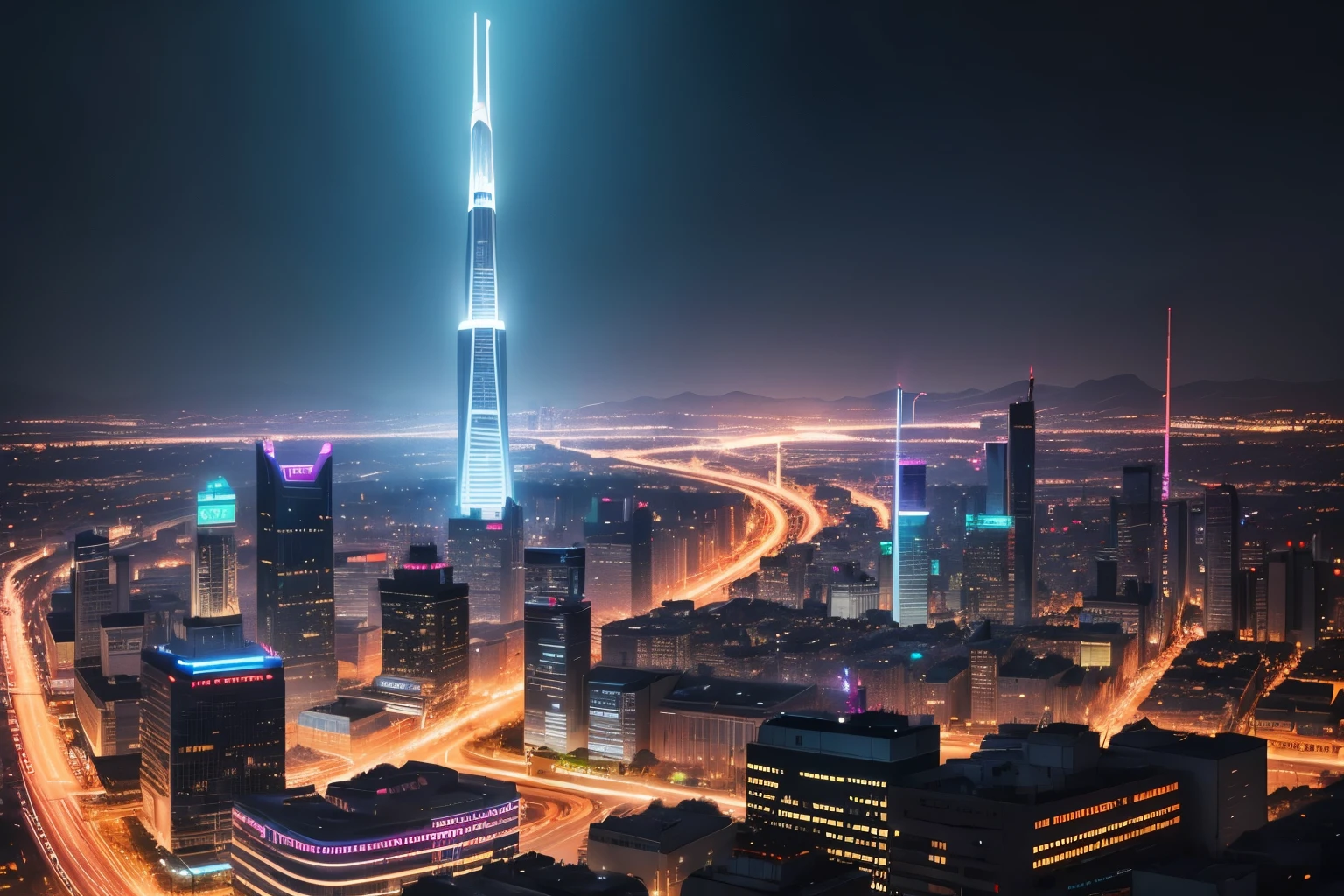 A bustling metropolis of neon lights and sleek skyscrapers, where the ancient cobblestone streets of old Tbilisi are illuminated by the glow of holographic advertisements and the hum of advanced cybertechnologies.