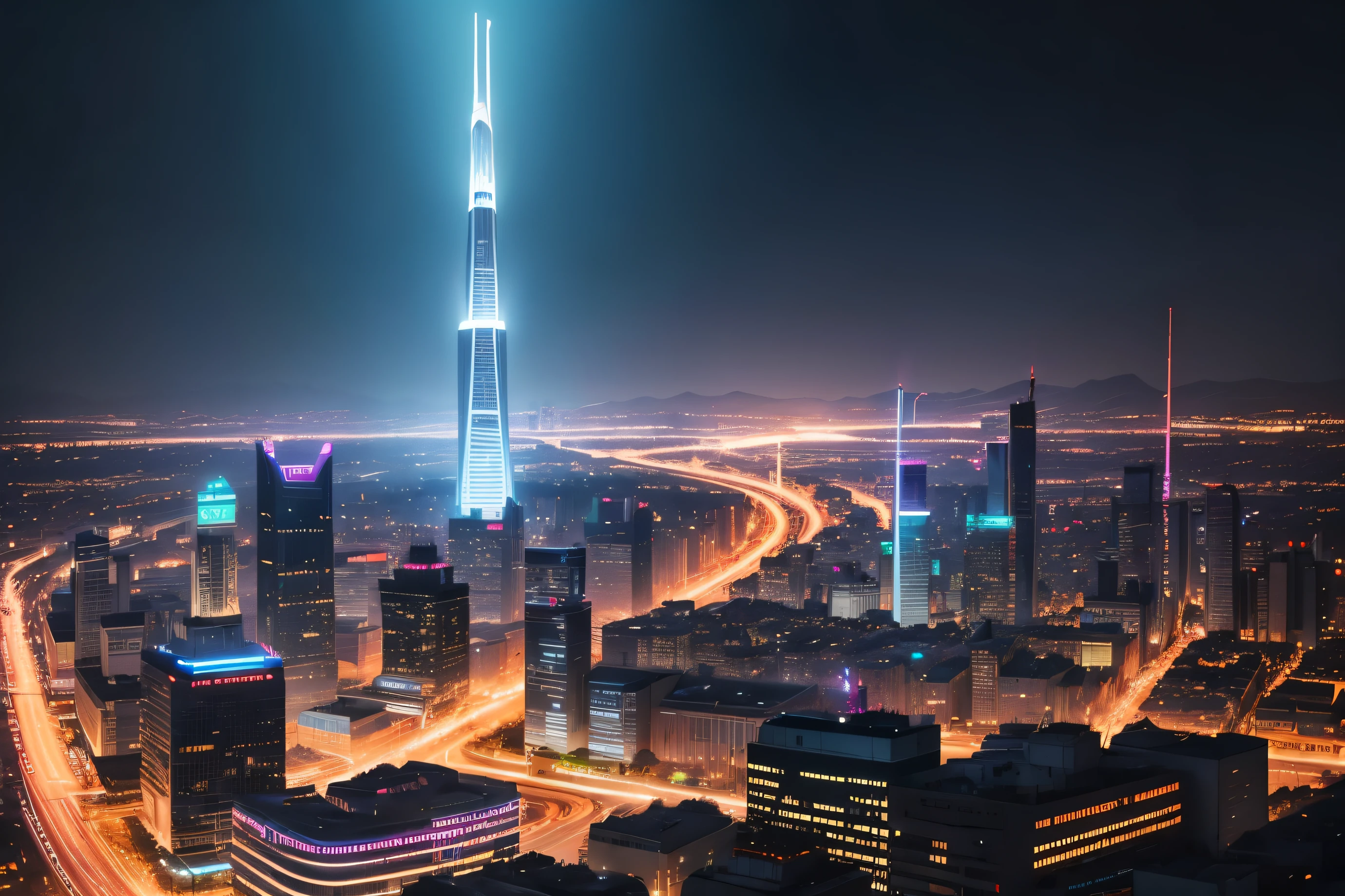 A bustling metropolis of neon lights and sleek skyscrapers, where the ancient cobblestone streets of old Tbilisi are illuminated by the glow of holographic advertisements and the hum of advanced cybertechnologies.