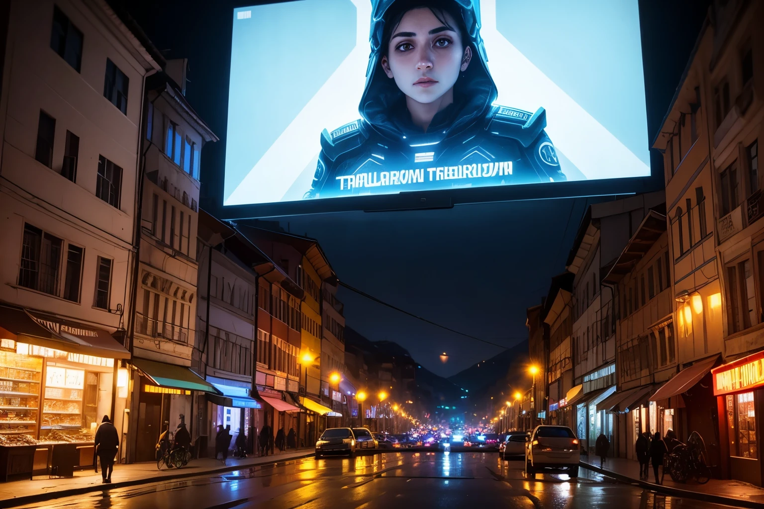 streets of old Tbilisi are illuminated by the glow of holographic advertisements and the hum of advanced cybertechnologies while the people are starving and junkies are crumbling.