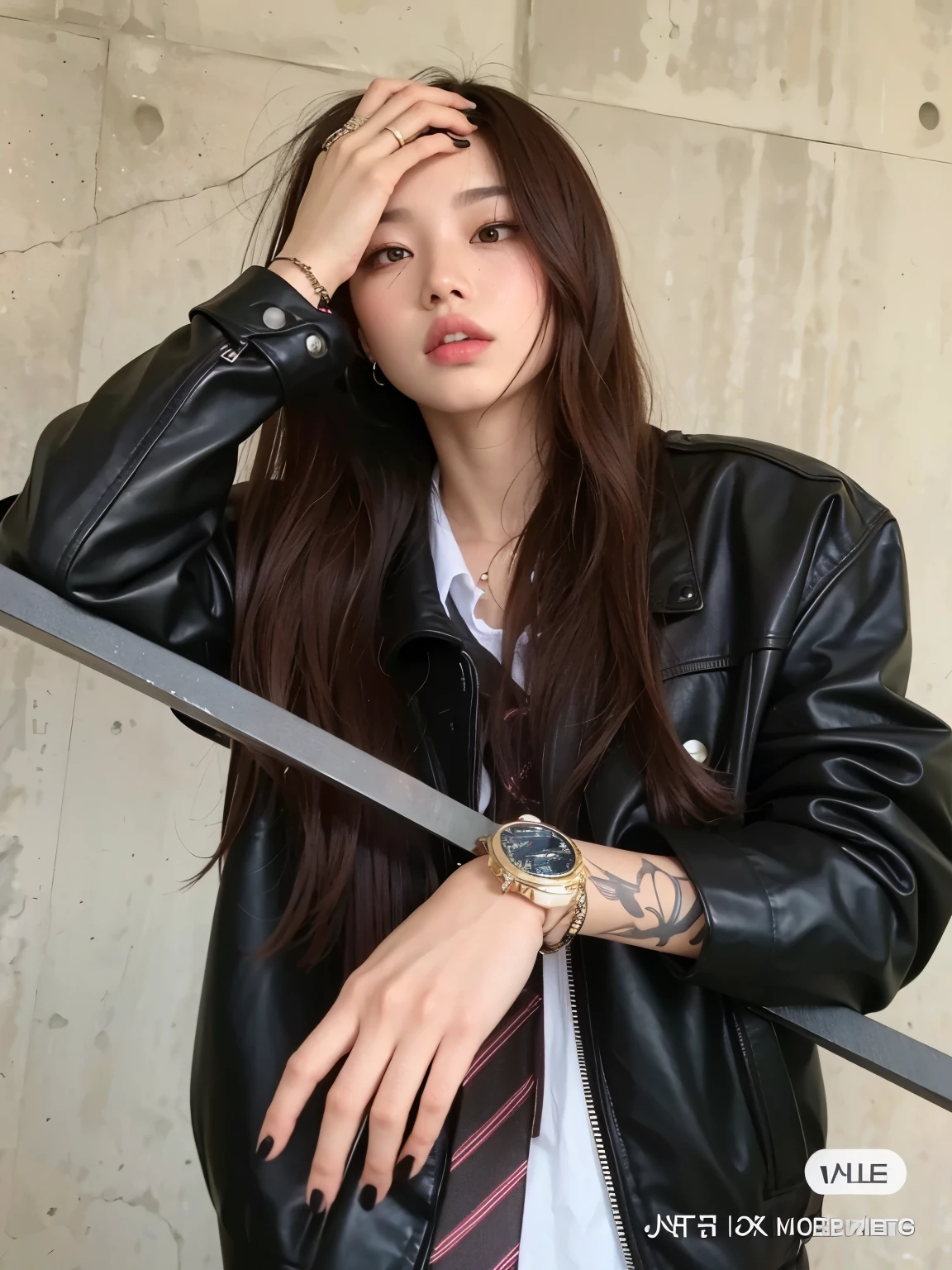 Woman in leather jacket holding a knife and looking at camera, Retrato de Jossi de Blackpink, Modelo de moda femenina coreana, Jossi de Blackpink, ulzzang, Jinyoung Shin, Ella lleva ropa de calle, Con chaqueta de cuero cyberpunk, very aesthetic leather jacket, Ella usa chaqueta de cuero, 🤬 🤮 💕 🎀, Heonhwa Choe