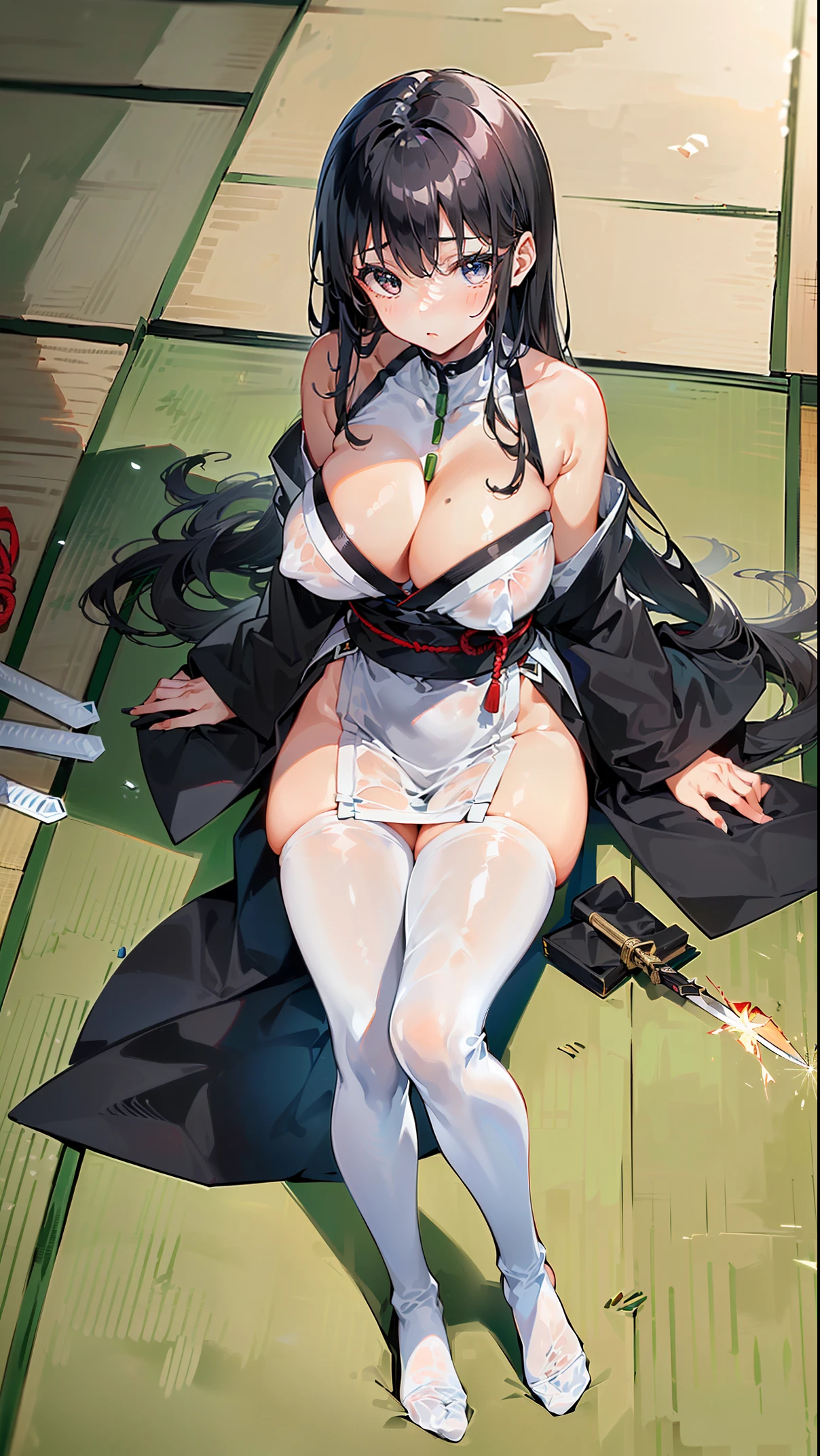 (((((A girl covered in mucous membranes)))))、mud々、anime girl with a very large breast and a very long black hair, nime girl, by Shitao, Best Anime 4K、((edo period))、sparklers、((Tatami mats))、(ninjartist)、(knifes)、thigh-high socks、((end of the world))