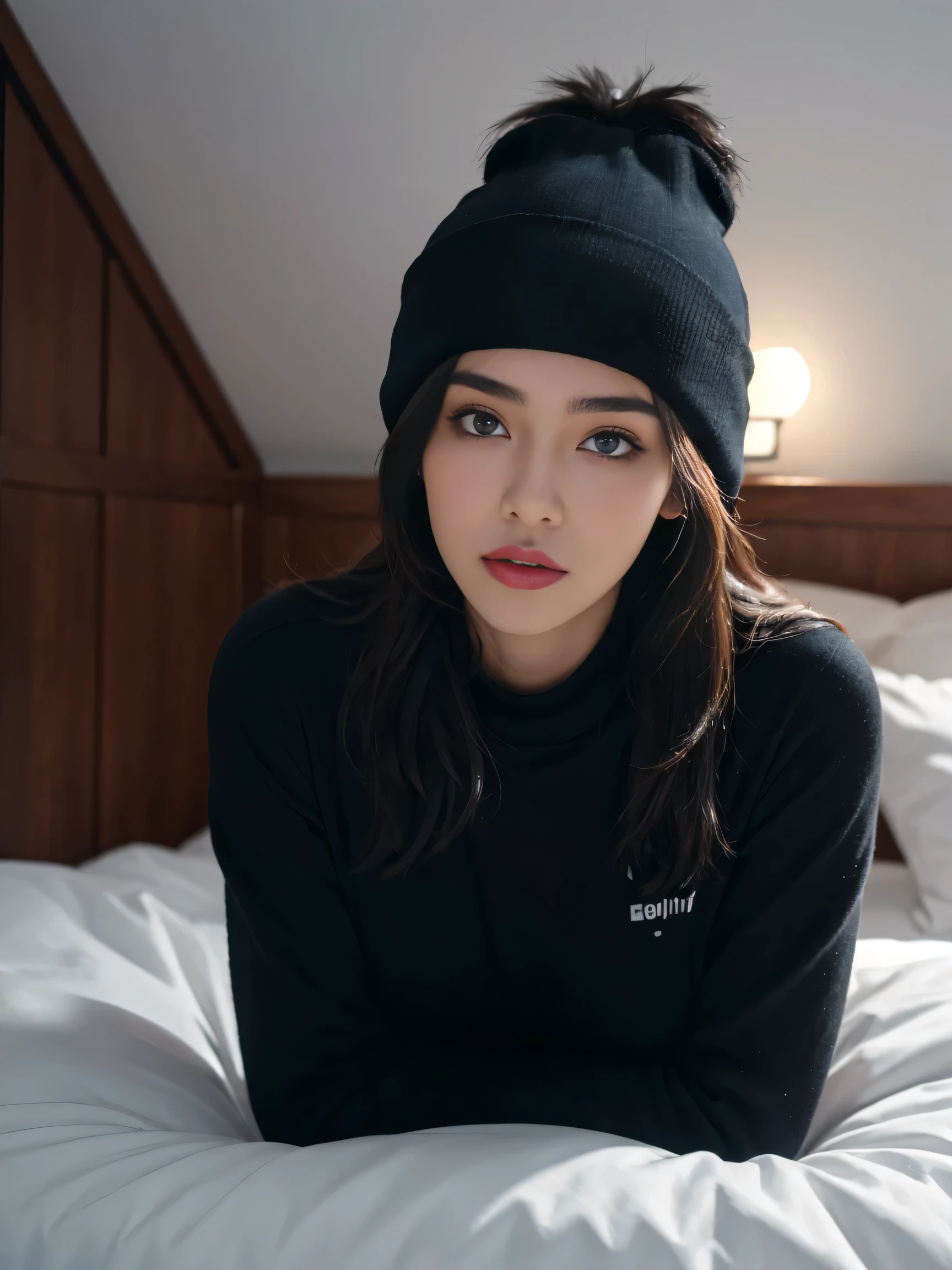 schwarzes Haar, Madison Beer, Nicola Cavanis, 8K, Top quality, Komplizierte Details, Ultra-Details, ultra high resolution, Meisterwerk, Nahaufnahme, (full entire body: 1.1), Schlank, smil, (Schminke: 0.4), (Flauschige blaue Augen: 1.21), blue Eyeull body)), 1girls, nur, 1人, full entire body, ((full entire body)), Nahaufnahme, , ((hoch)), (((fit body))), (((Schlankes Gesicht))), Scharfes Gesicht, Scharfes, augenloses Haar, Lange Haare)) , (detailliertes Gesicht), Scharfes Gesicht, kleine Lippen, laying, ski underwear, (ski underwear), ((ski underwear)), (((ski underwear))) detailliertes Gesicht, Detaillierte Brust, , large chest, detail, , Beautiful girl with accentuated slender abs: 1.4, Sixpack Bauchmuskeln: 1.4, Bust Botox, big, Perfect Body, Detail Bein, (((schwarzes Haar))), ((schwarzes Haar)), (schwarzes Haar), bed indoor ski hut, (bed indoor ski hut), ((bed indoor ski hut)), (((bed indoor ski hut))), cute winter hat,