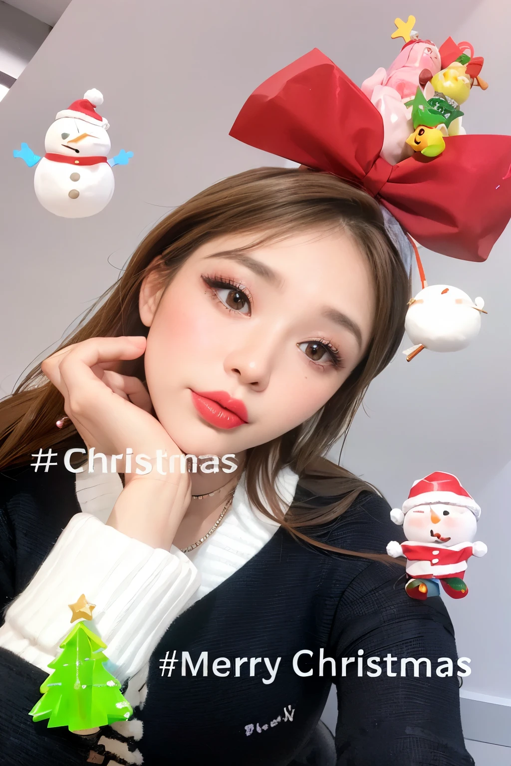 Arakfi woman with Christmas decorations on her face and hands, ulzzangs, tzuyu from twice, wan adorable korean face, Tumblr, with cute - fine - face, coloured photo, personal profile picture, # overclocking, #overclocking, 8K)), Ruan cute vtuber, uwu, Profile image, cheerfulness!!!, blackpink jennie, jisoo from blackpink