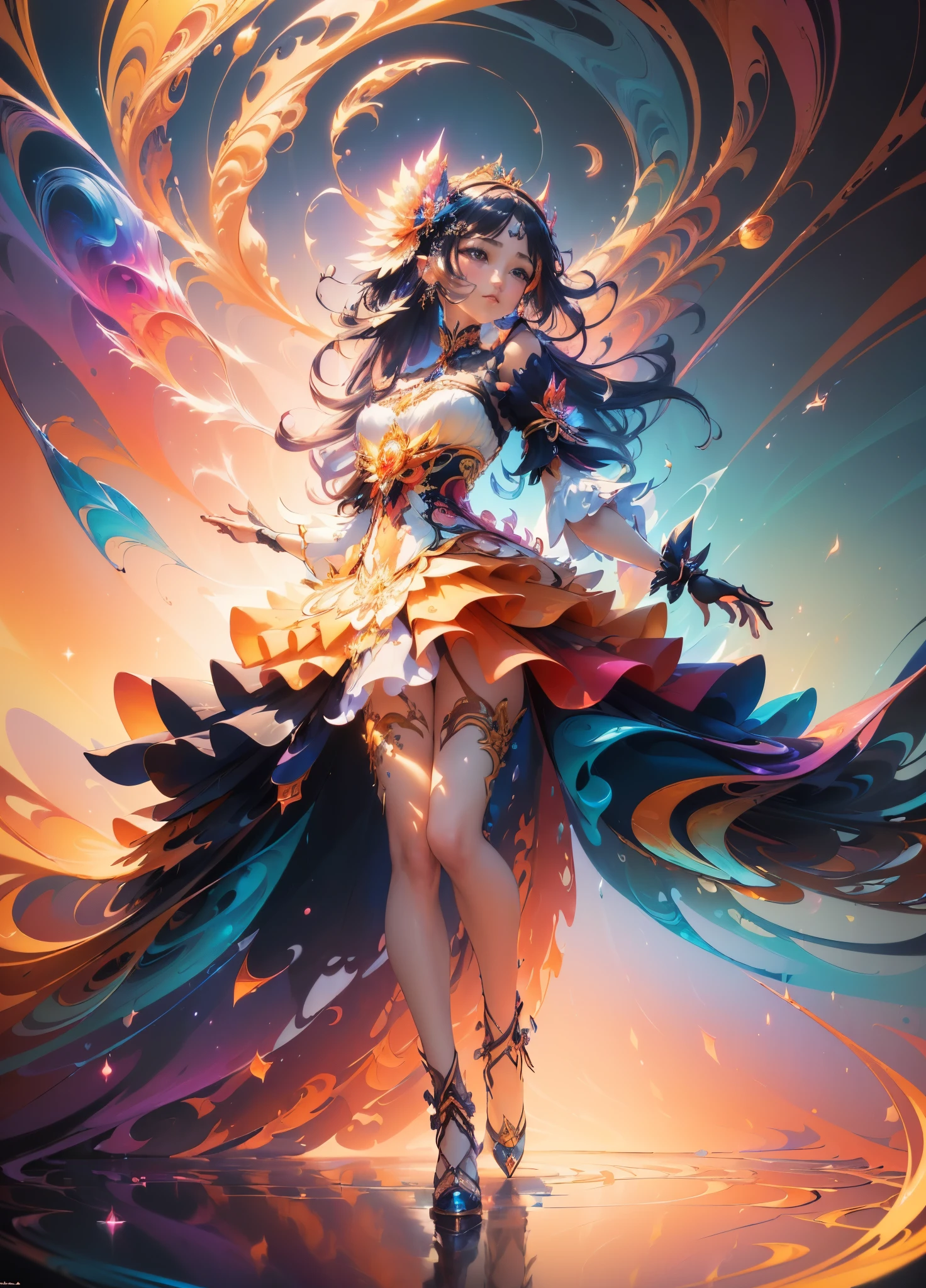 (masterpiece, top quality, best quality, official art, beautiful and aesthetic:1.2),
(1girl:1.3), (fractal art:1.3), loong,fog,rainbow background,
OC renderer,conceptual art,32K, ultra detail,ultra HD,