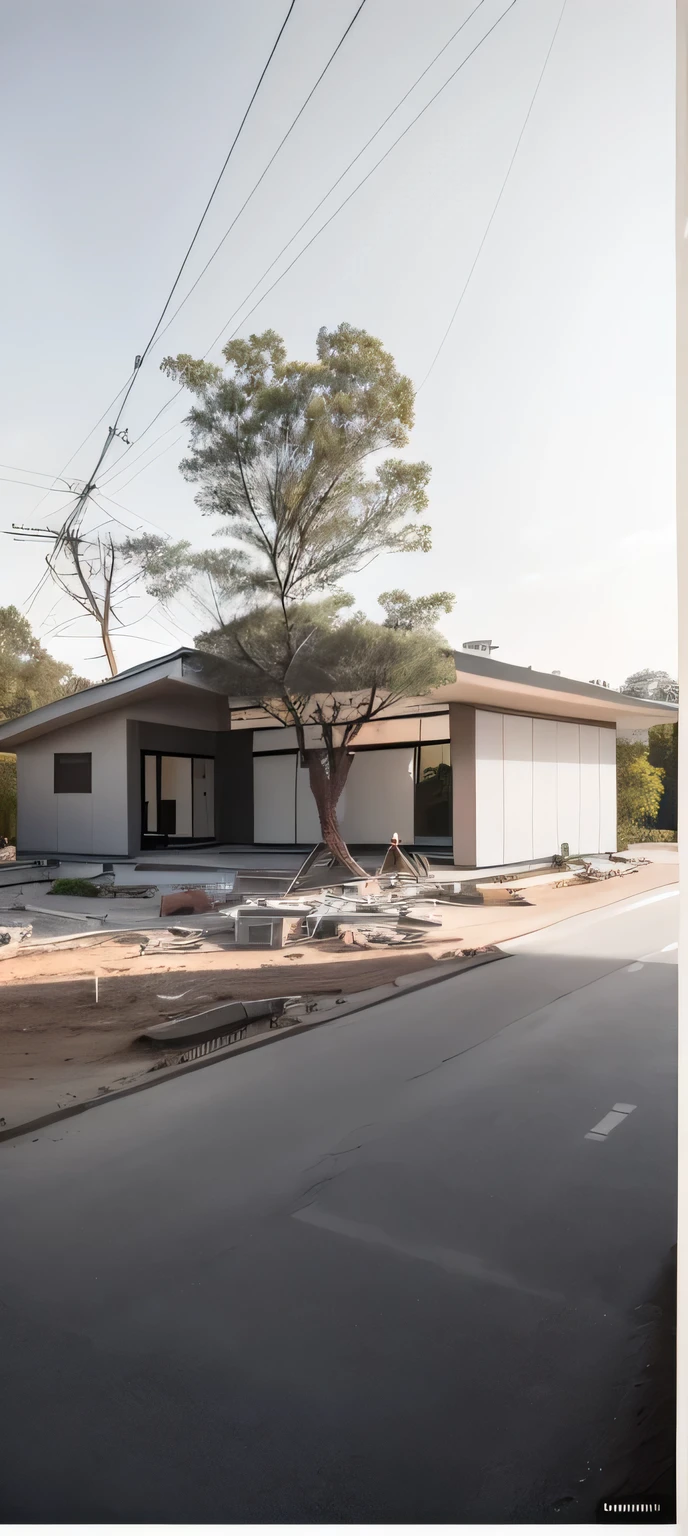 there is a building that is under construction with a tree in the middle, frontview, front side view, front side, front view, front view dramatic, front-view, exterior view, photo from 2022, outside view, complete house, shot on nikon z9, a middle-shot from front, taken in the early 2020s