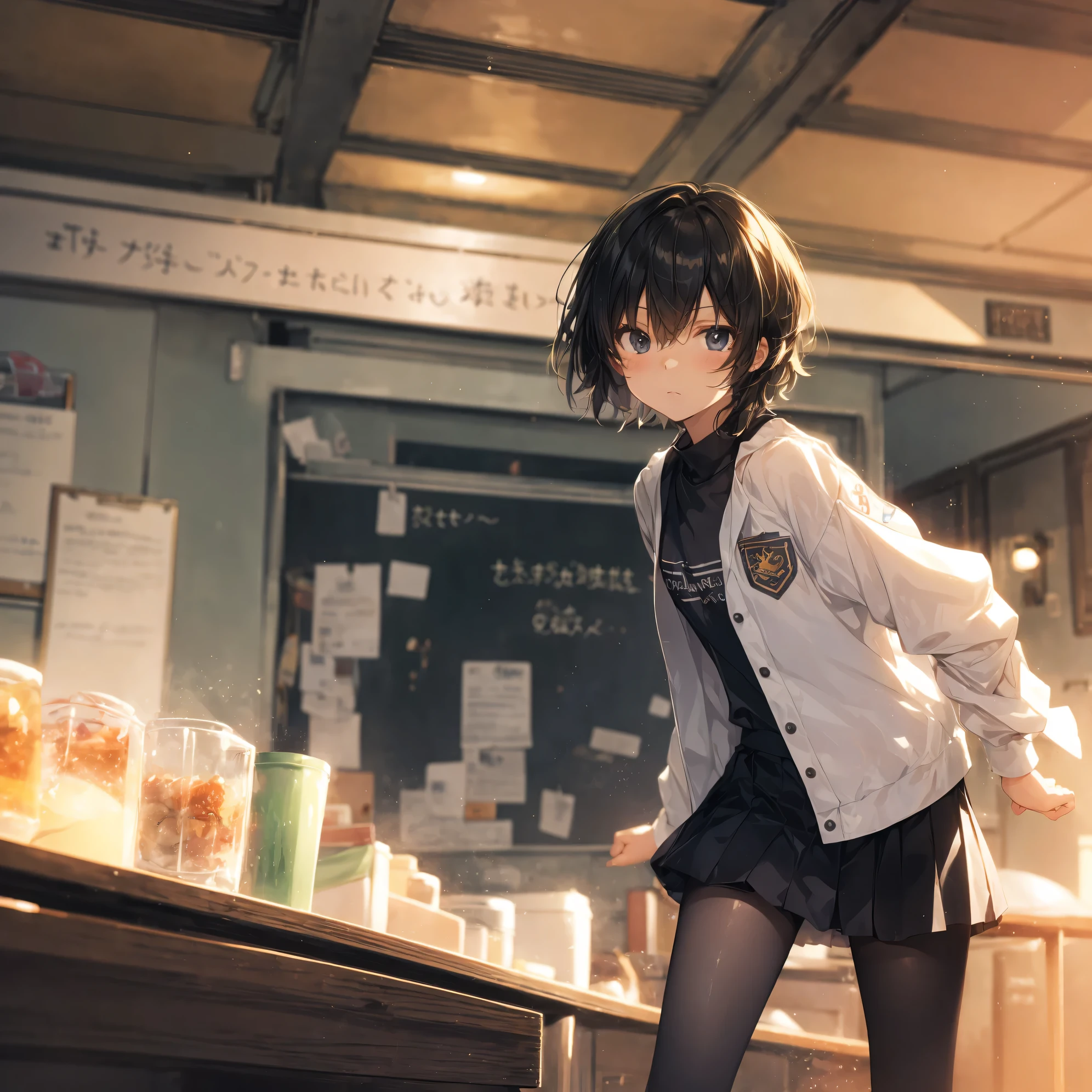 Super high quality by the art god, Ultra-detailed, High resolution, Shinkai Makoto style, anime moe art style, best anime 8K konachan wallpaper, Pixiv Contest Winner, Perfect Anatomy, BREAK,(Please draw a sleepy girl going to school alone.. ),BREAK, a hyperrealistic schoolgirl, (Solo,Lori,child,13years:1.3),Full limbs, complete fingers,a junior high school student, Androgynous attraction, (extra very short hair), hair messy, flat and soft chest, Small butt, groin, Small eyes,Beautiful detailed black eyes, Well-proportioned iris and pupils, disgusted eye, High resolution detailed hair, School uniform, Skirt, On the way to school. BREAK,Ultra-detailed細なスキン, Best lighting by famous artists, 8K, Illustration,