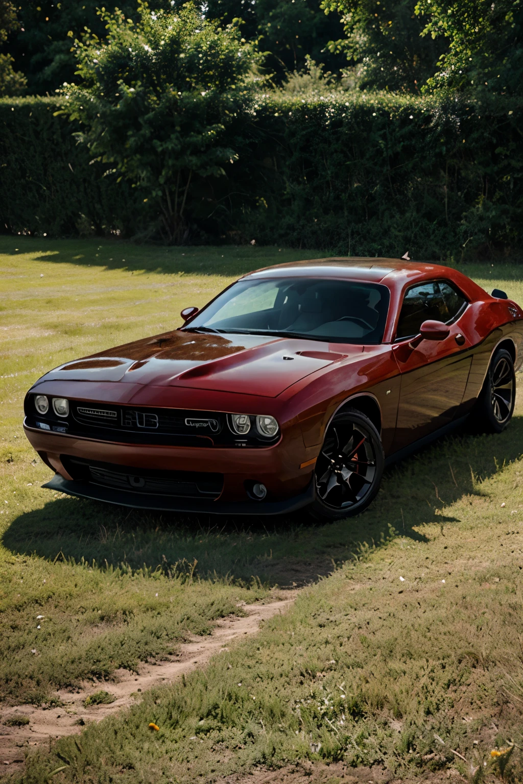 dodge challenger in grass