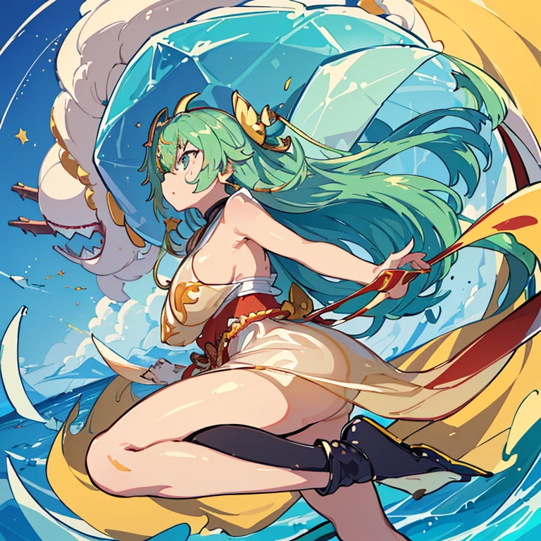 Colored cellophane girl surrounded by shark fin jelly、Amazing dynamism、Amazing Angle、Unstable buoyancy sandstorm、((((A lot of friendly large prism lenses floating and chasing each other))))、((surround each other'big shingen mochi))、(((Sticky star-shaped large colored cellophane)))、