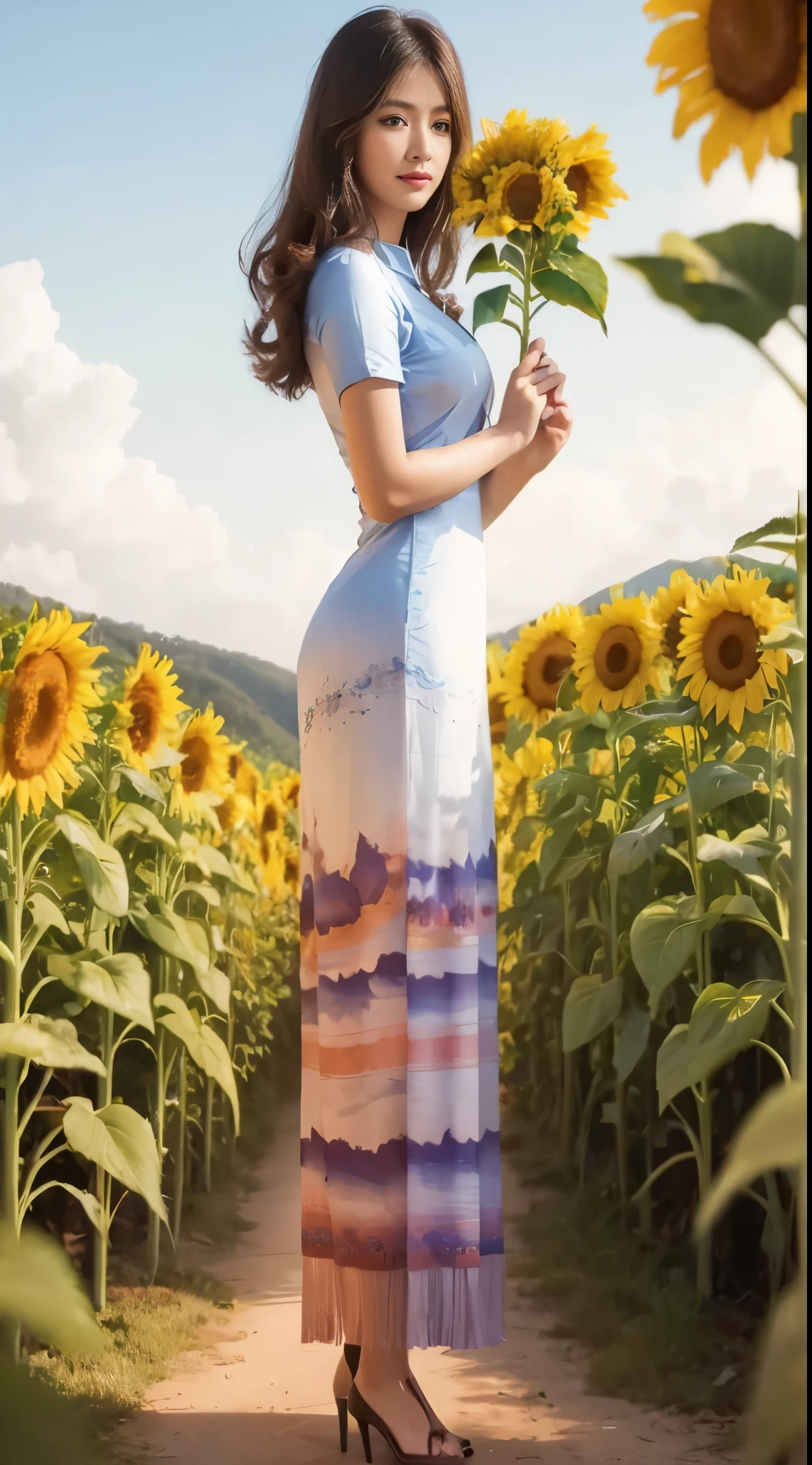 Girl with Burmese longyi dress