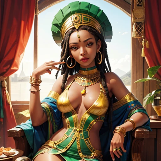 1 garota africana, rasta comprida, rosto lindo, corpo belo