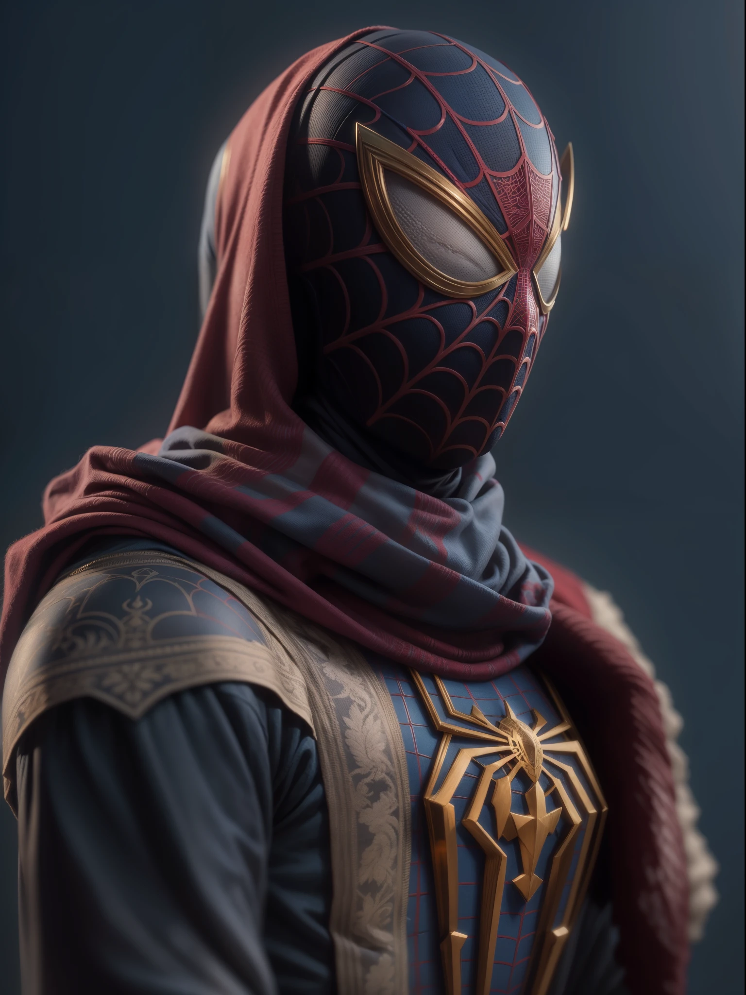 Spiderman, wearing a muslim topee, muslim spiderman, islamic, ramadan picture, octane rendered, 4K resolution