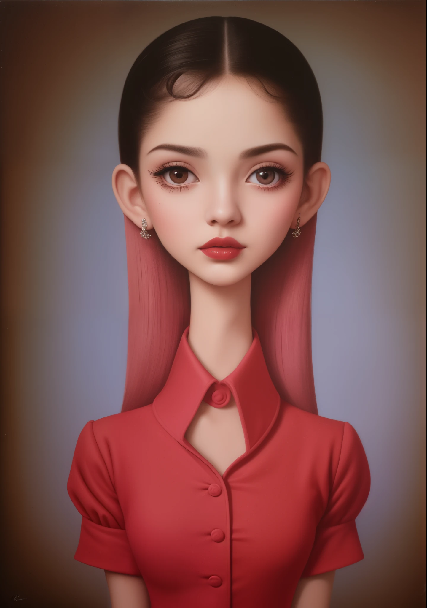 pintura de una mujer fea con las cejas muy gordas y peludas, estilo Mark Ryden, desnuda