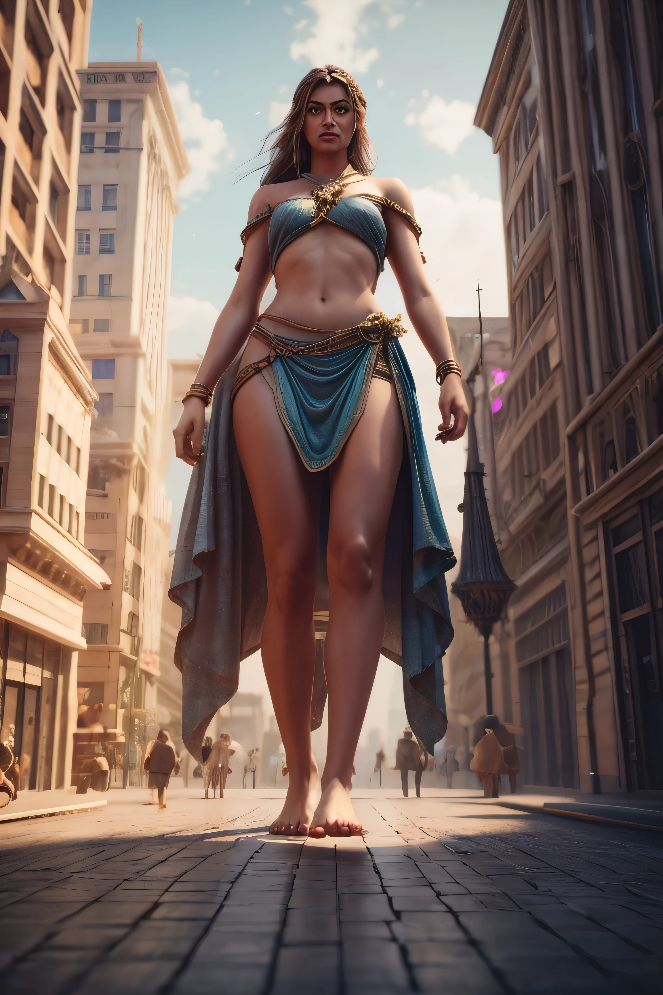 Greek god, full body dance in golden sunset ,a mature female, ethereal, goddess, large breasts, vivid color, white Greek peplos, bare shoulders , bare Waist, bare  Abdomen, perfect female figure, arms up, armpits, thighs, [light smile], expressionless, masterpiece, 8k resolution, fantasy art, 
((high jumper's body proportions)), ((obesity: 0.0)), (((no panties)), ((no panties))), ((No pants),(No socks)),(No skirt)))),((No shoes)))),((Dynamic posture)),(Fighting stance), (Full body), (Greek feet), (Carefully groomed nails),((Delicate and small toes, perfect toes))), (Camel toes),((Correct anatomy)),((Correct dissection))),( Clothing: transparent cheongsam made of transparent plastic, high slit design, white flowers cut at the waist, perfectly blending with the figure))), ((gemstones, diamonds, pendants, necklaces, waist chains, stud earrings, earrings, bracelets, anklets)), (((the sword flies, the robe flutters with the wind))), (((the world of clouds and mist))), ((the flying sword is inlaid with gems))), (the clothes are painted with ink landscape paintings)))), (almost naked))) ((fully see-through exposed crotch, clear closed crotch cleft streaks)), ((without bra)), slender body, (almost naked))), (( Ancient Greek-style robe of colorless transparent fabric with minimal cloth area)), ((colorless transparent fabric bra with minimal fabric area)), ((colorless transparent loin cloth with minimal cloth area)), ((Bust mostly exposed with full see-through))), Perfect slim body (nipple slip: 0.5)
 ((masterpiece)), (detailed), alluring succubus, ethereal beauty, perched on a cloud, (fantasy illustration:1.3), enchanting gaze, captivating pose, otherworldly charm, mystical sky, soft colors, (detailed cloudscape:1.3), (high-resolution:1.2), ((masterpiece)), (best quality), HDR, ((masterpiece)), (best quality), HDR, FEMME, Mirela Anton art Style, artistic, Soft color palette, windblown flowers, Sparkle, magical photography, Soft smooth lighting, Light background,