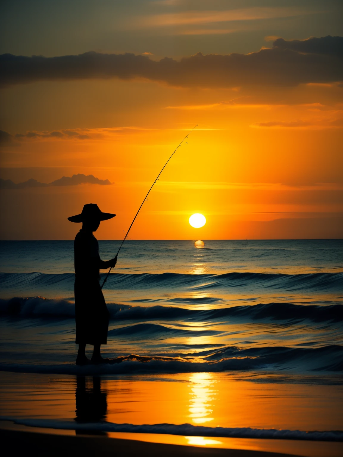 （（（art of photography，Beautiful profile，siluette艺术）））。the setting sun，People fishing on the reef。siluette