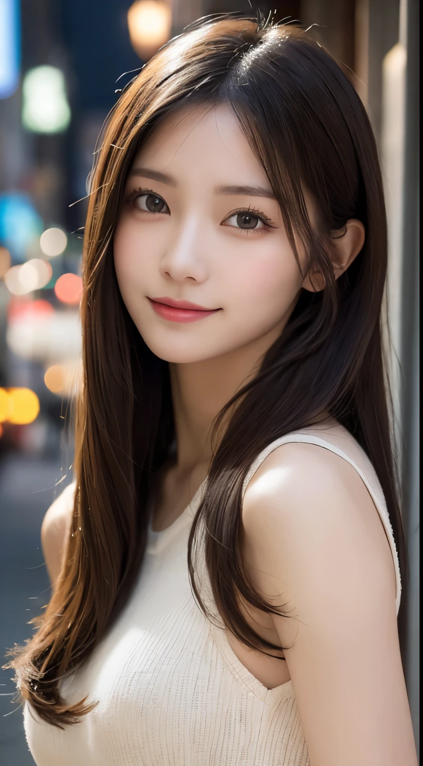 masutepiece, Best Quality, Illustration, Ultra-detailed, finely detail, hight resolution, 8K Wallpaper, Perfect dynamic composition, Beautiful detailed eyes, Winter dress,Medium Hair, Small breasts, Natural Color Lip, Random and sexy poses,Smile,Big city、20 years girl、Midnight、beautifull detailed face、Perfect and beautiful face,Big eyes、Raw photo、spread your limbs wide、Express your best mood with your whole body、Beautiful detailed eyes、Small face、Beautiful duplex、slim face and style